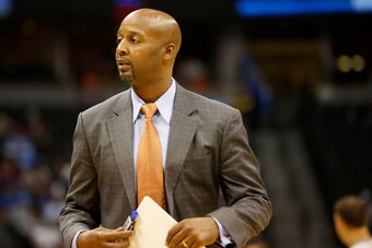 Nov 12, 2014; Denver, CO, USA; Denver Nuggets head coach Brian Shaw during the first half against the Portland Trail Blazers at Pepsi Center. Mandatory Credit: Chris Humphreys-USA TODAY Sports