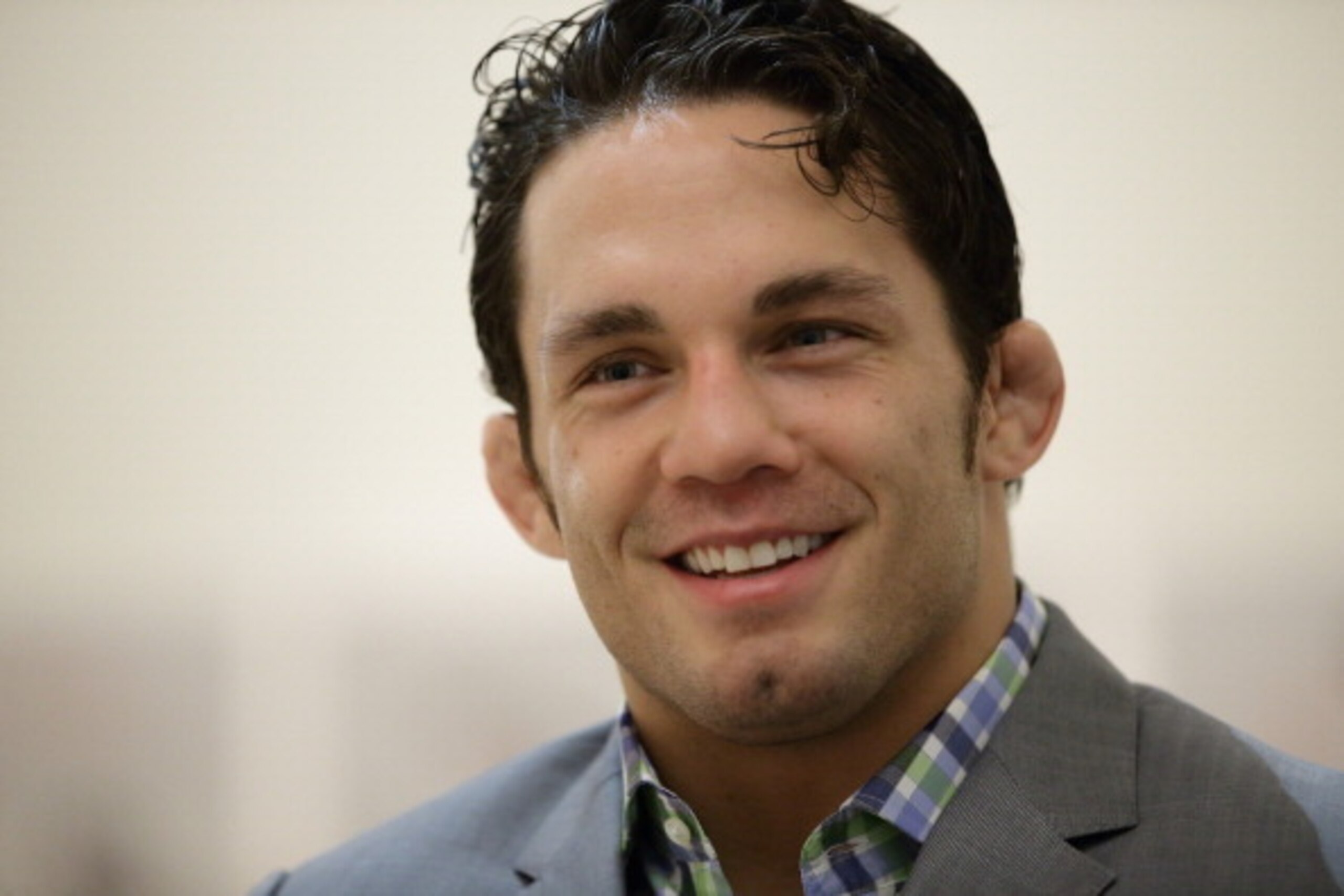 SINGAPORE - NOVEMBER 06:  Jake 'The Juggernaught' Ellenberger, UFC #4 ranked Welterweight speaks to the media during the Ultimate Fighting Championship (UFC) press conference at Marina Bay Sands on November 6, 2013 in Singapore. The first ever UFC event i