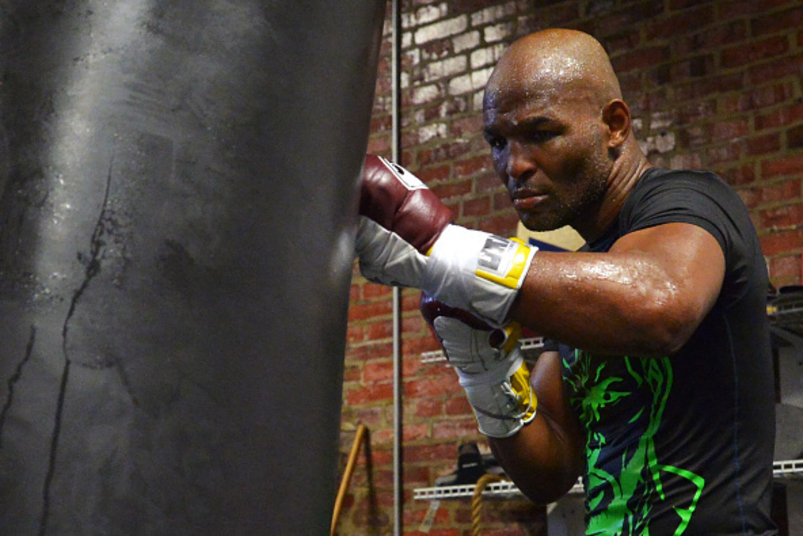 PHILADELPHIA, PA - OCTOBER 28: Bernard Hopkins works out for the media at Joe Hand Boxing Gym on October 28, 2014 in Philadelphia, Pennsylvania. (Photo by Drew Hallowell/Getty Images)