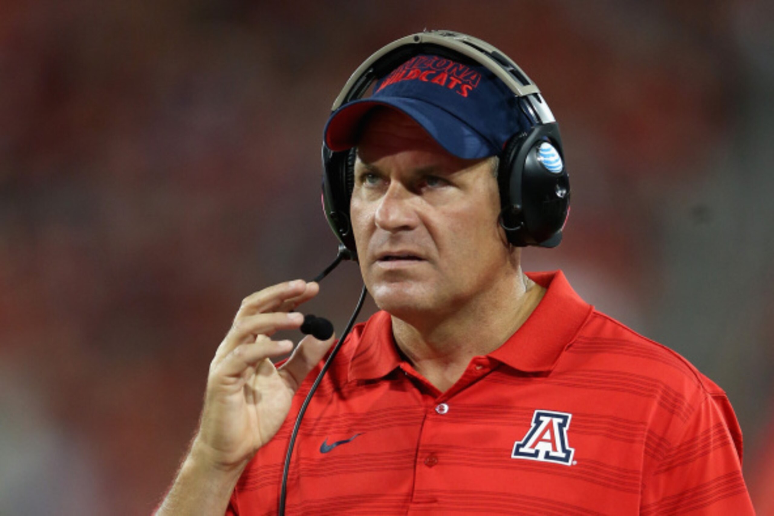 TUCSON, AZ - AUGUST 29:  Head coach Rich Rodriguez of the Arizona Wildcats looks on during the college football game against the UNLV Rebels at Arizona Stadium on August 29, 2014 in Tucson, Arizona. The Wildcats defeated the Rebels 58-13.  (Photo by Chris
