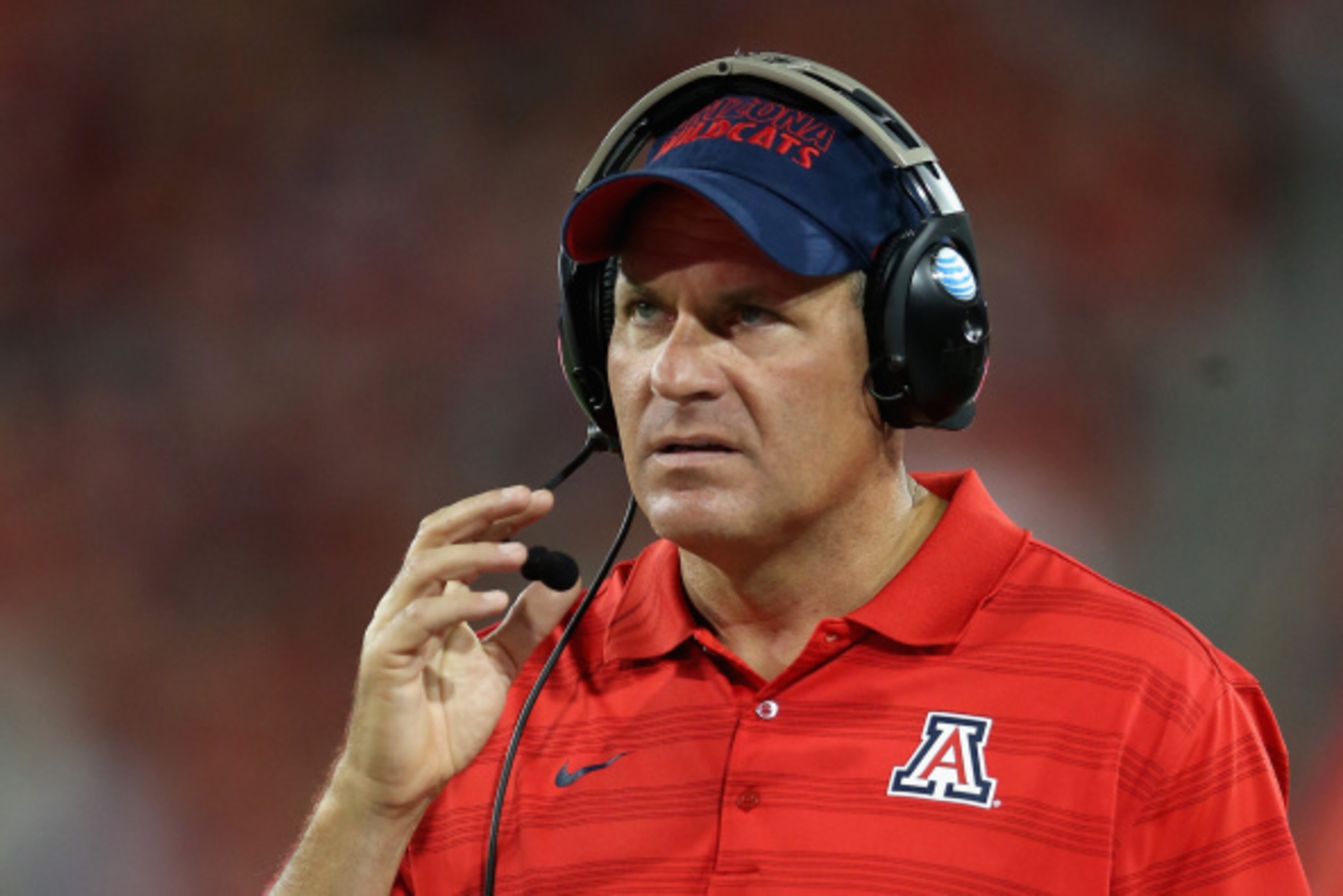 TUCSON, AZ - AUGUST 29:  Head coach Rich Rodriguez of the Arizona Wildcats looks on during the college football game against the UNLV Rebels at Arizona Stadium on August 29, 2014 in Tucson, Arizona. The Wildcats defeated the Rebels 58-13.  (Photo by Chris