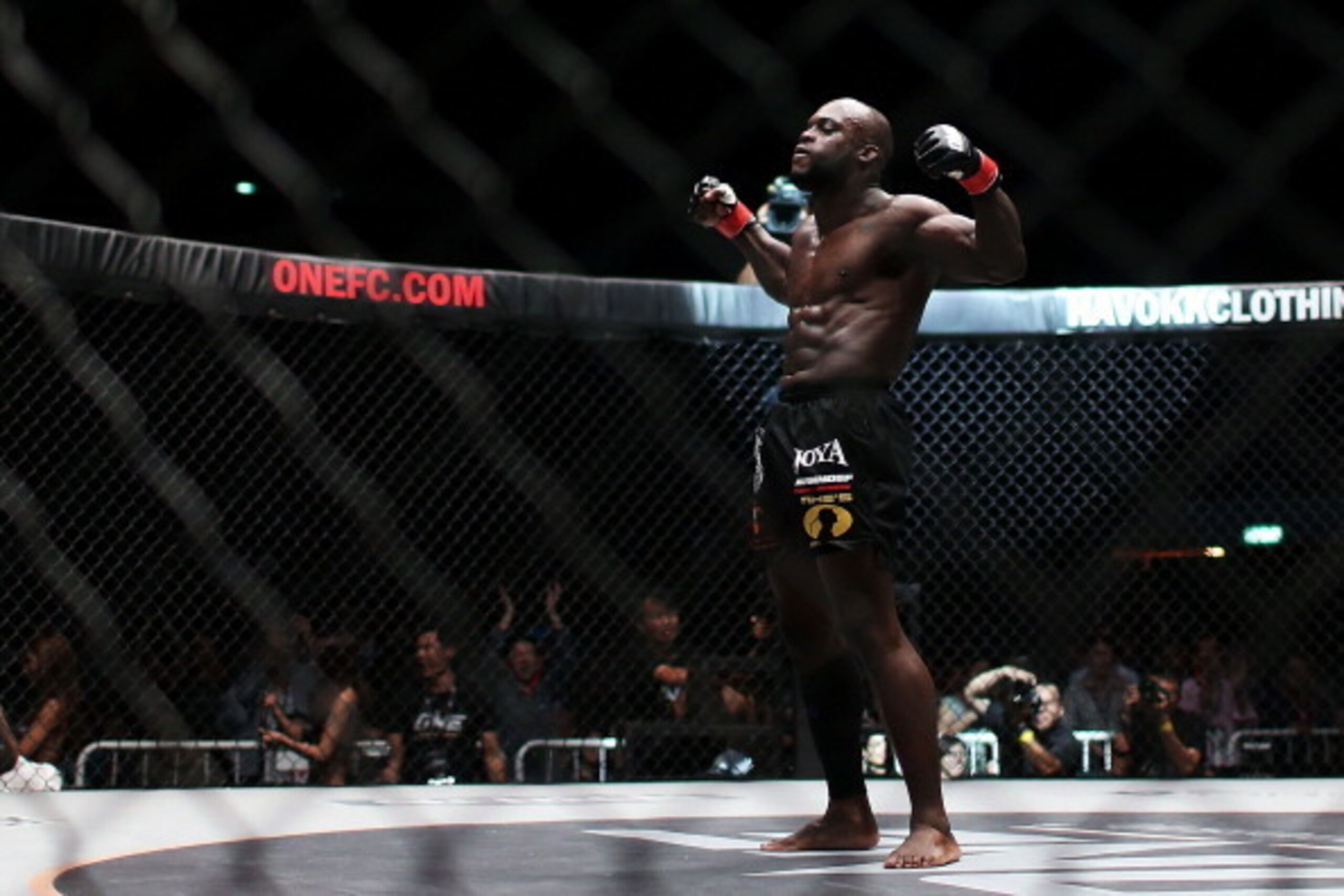 SINGAPORE - OCTOBER 06:  Melvin Manhoef of the Netherlands celebrates victory over Ryo Kawamura of Japan during the One Fighting Championship, at Singapore Indoor Stadium on October 6, 2012 in Singapore.  (Photo by Chris McGrath/Getty Images)
