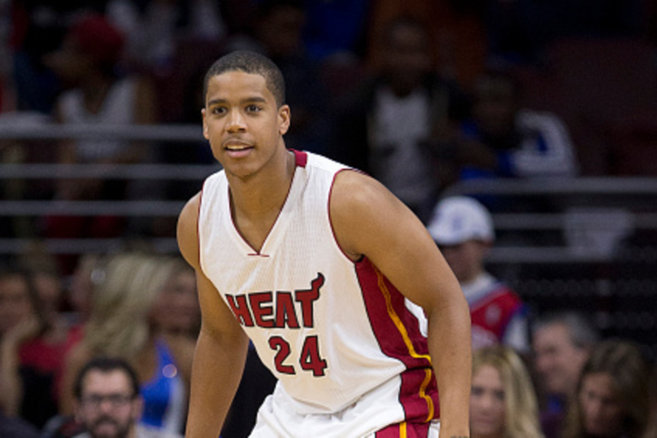 PHILADELPHIA, PA - NOVEMBER 1: Andre Dawkins #24 of the Miami Heat plays in the game against the Philadelphia 76ers on November 1, 2014 at the Wells Fargo Center in Philadelphia, Pennsylvania. NOTE TO USER: User expressly acknowledges and agrees that, by 