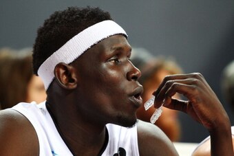 SYDNEY, AUSTRALIA - DECEMBER 29:  Ater Majok of the Wildcats watches from the bench during the round 12 NBL match between the Sydney Kings and the Perth Wildcats at Sydney Entertainment Centre on December 29, 2010 in Sydney, Australia.  (Photo by Brendon 
