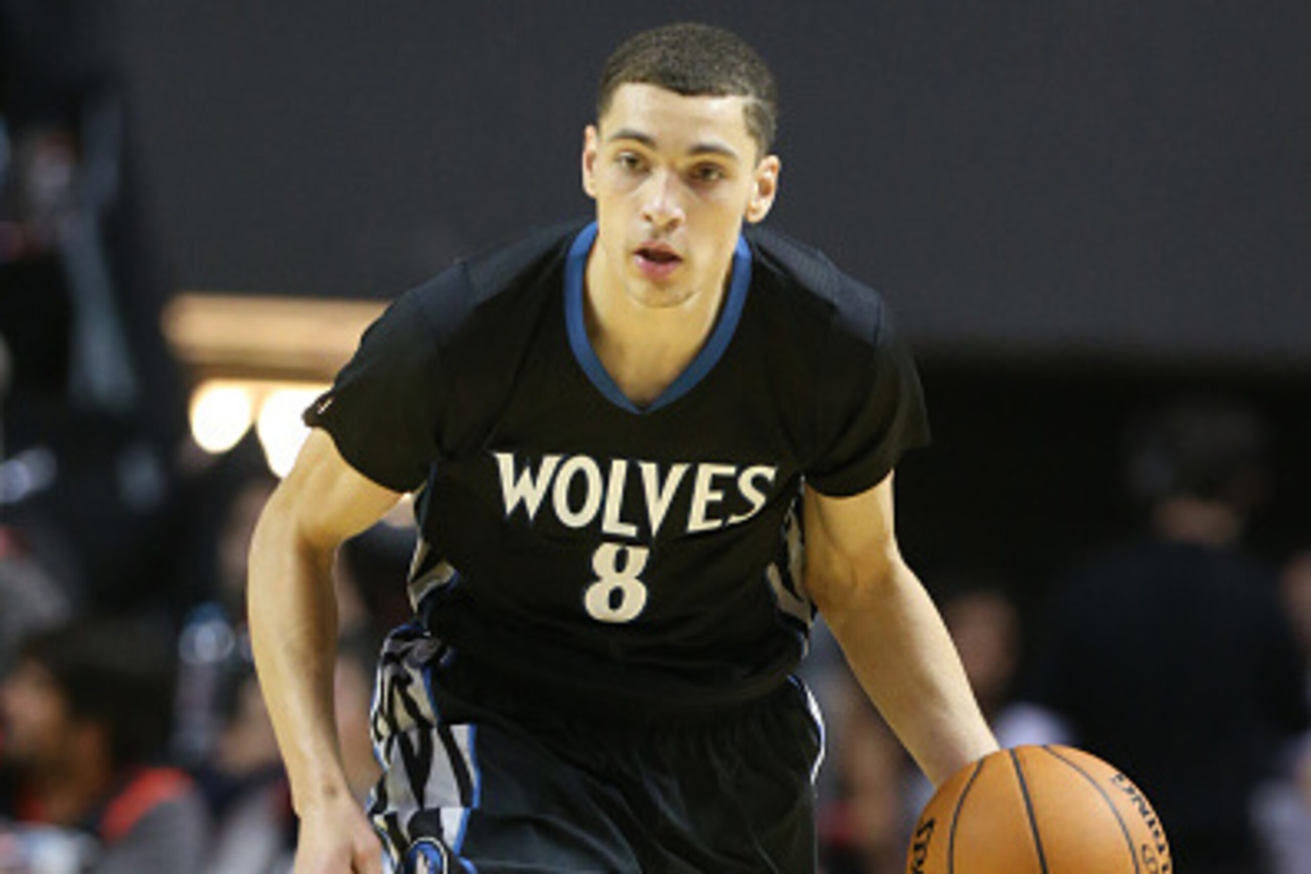 MEXICO CITY, MEXICO - NOVEMBER 12: Zach LaVine #8 of the Minnesota Timberwolves handles the ball against the Houston Rockets at Arena Ciudad de México in Mexico City, Mexico. NOTE TO USER: User expressly acknowledges and agrees that, by downloading and or