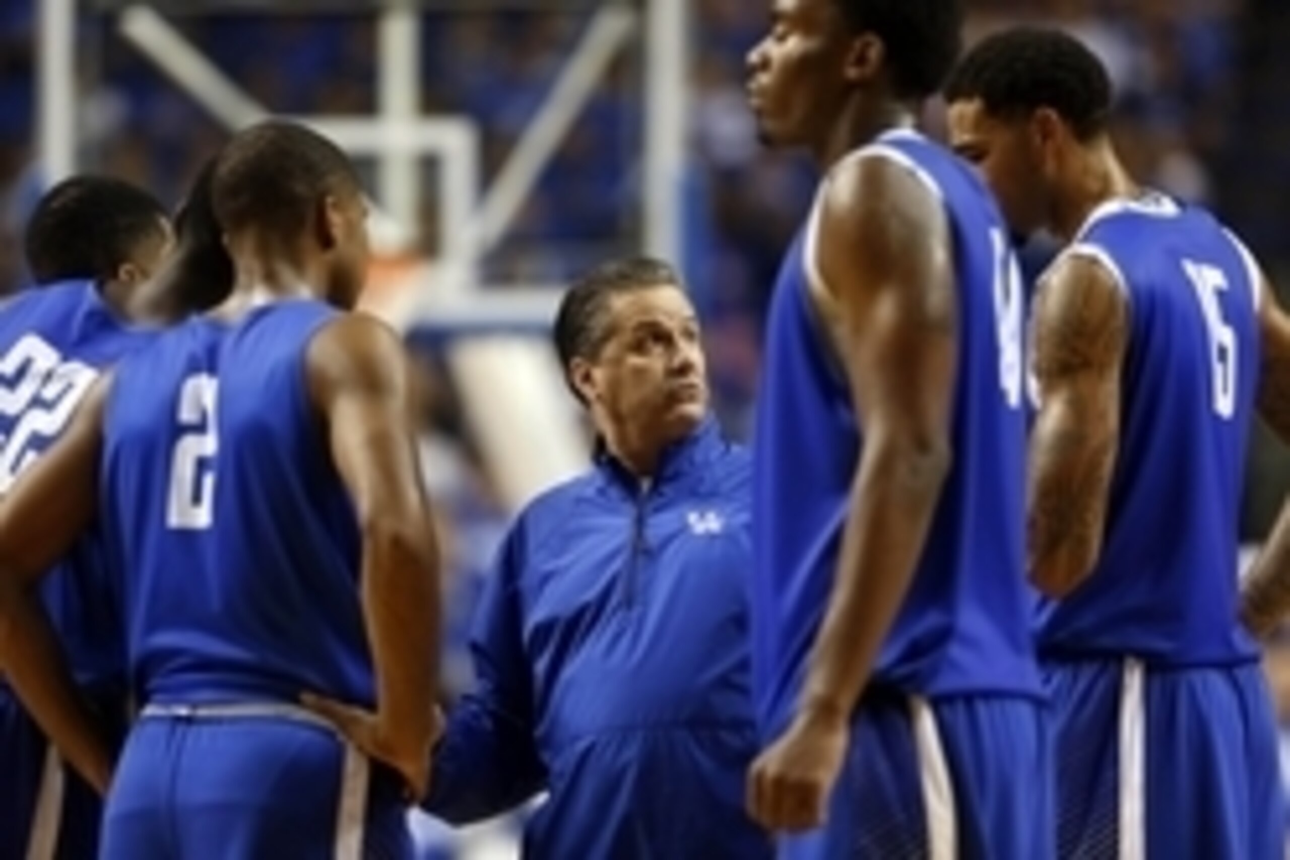 Oct 27, 2014; Lexington, KY, USA; Kentucky Wildcats head coach John Calipari instructs his players during the Blue-White Scrimmage at Rupp Arena. Mandatory Credit: Mark Zerof-USA TODAY Sports