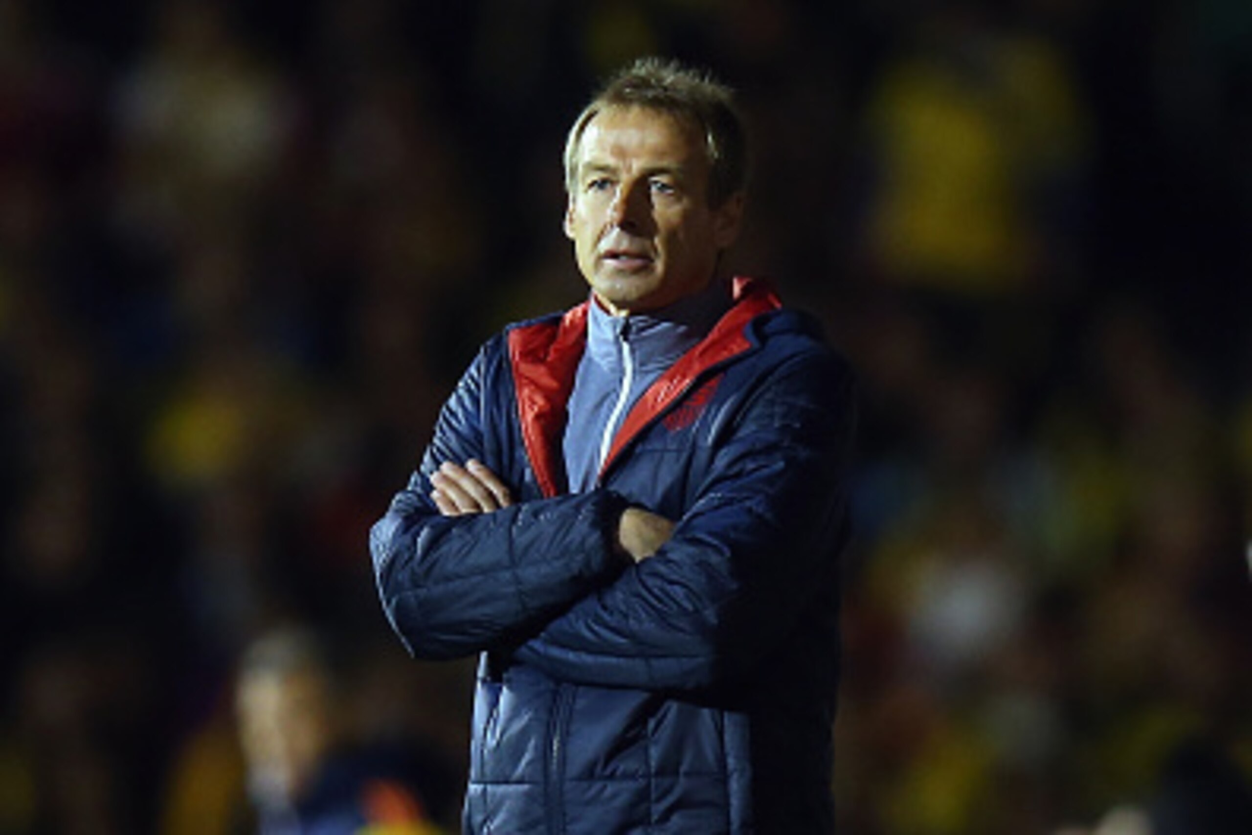 LONDON, ENGLAND - NOVEMBER 14:  USA Manager Jurgen Klinsmann watches his team during the International Friendly between the USA and Colombia at Craven Cottage on November 14, 2014 in London, England.  (Photo by Bryn Lennon/Getty Images)
