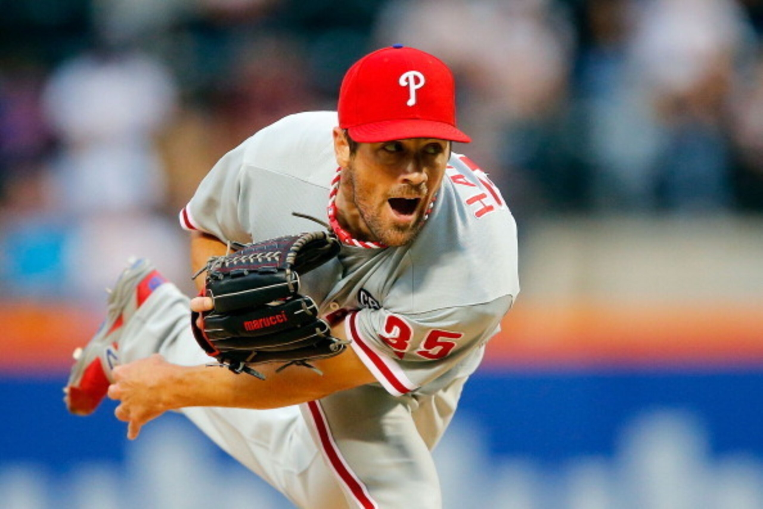NEW YORK, NY - JULY 29:  Cole Hamels #35 of the Philadelphia Phillies delivers a pitch in the first inning against the New York Mets at Citi Field on July 29, 2014 in the Flushing neighborhood of the Queens borough of New York City.  (Photo by Jim McIsaac