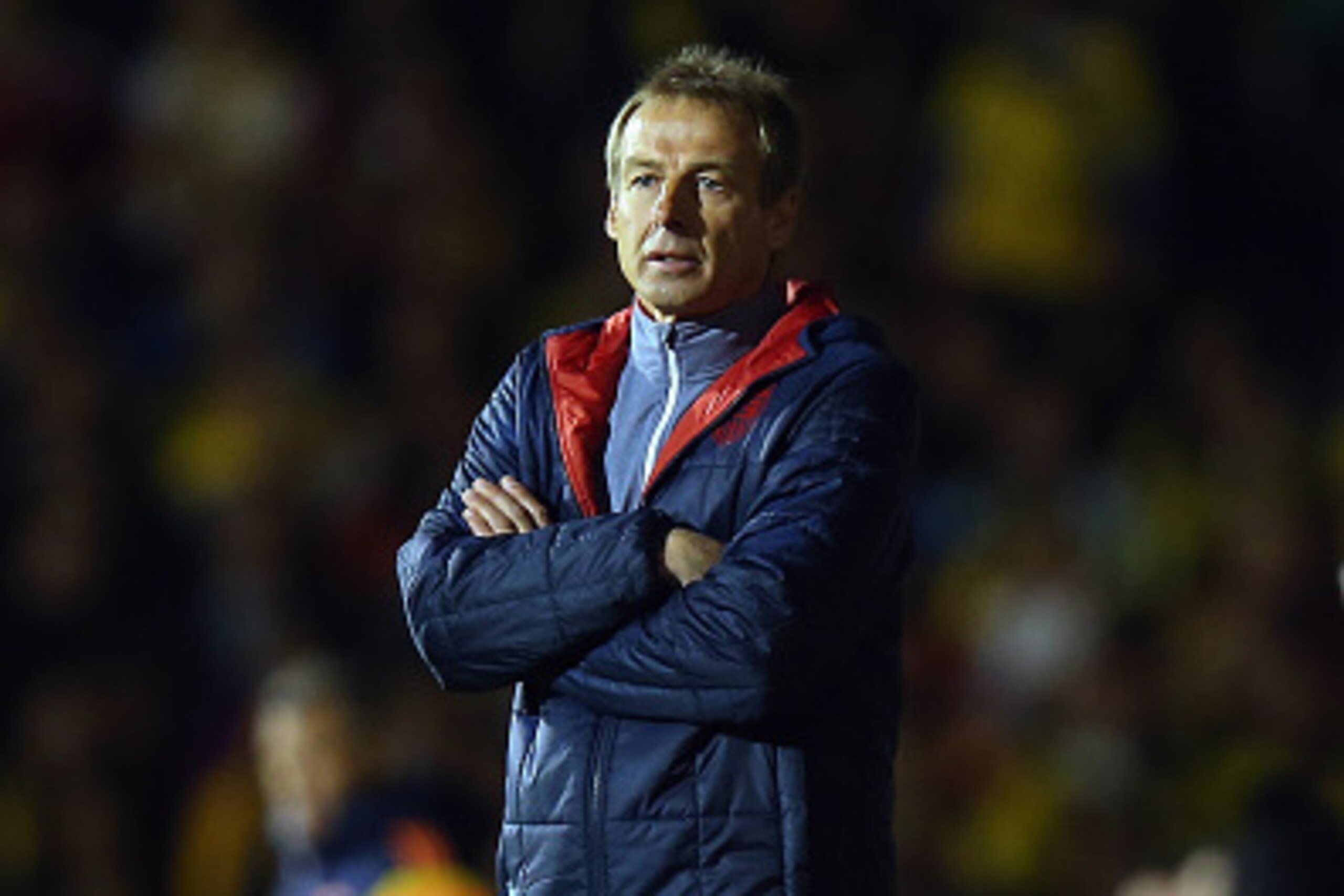 LONDON, ENGLAND - NOVEMBER 14:  USA Manager Jurgen Klinsmann watches his team during the International Friendly between the USA and Colombia at Craven Cottage on November 14, 2014 in London, England.  (Photo by Bryn Lennon/Getty Images)
