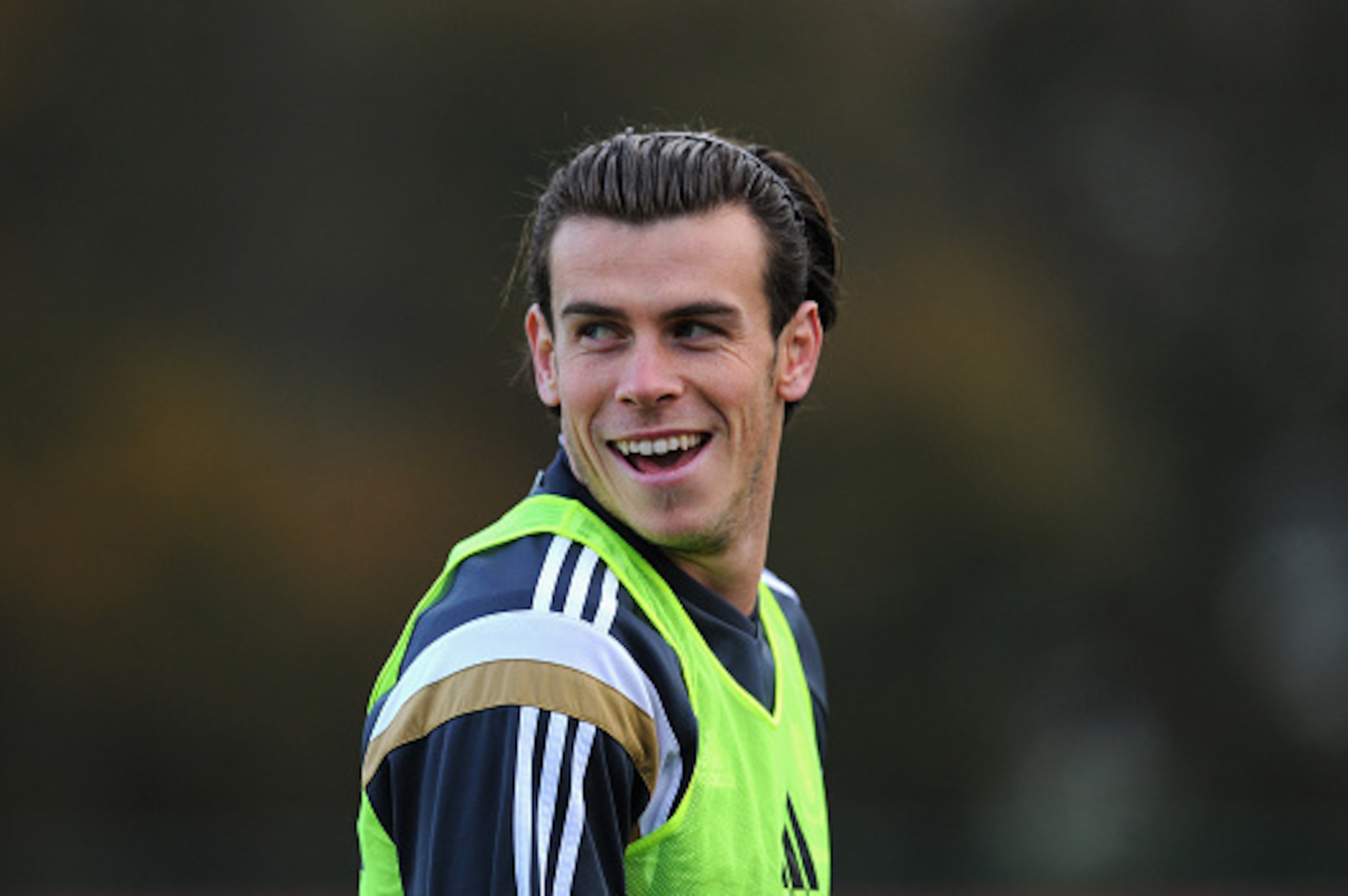CARDIFF, WALES - NOVEMBER 15:  Wales player Gareth Bale raises a smile during Wales football training ahead of tomorrow's UEFA Euro 2016 qualifying match against Belguim on November 15, 2014 in Cardiff, Wales.  (Photo by Stu Forster/Getty Images)