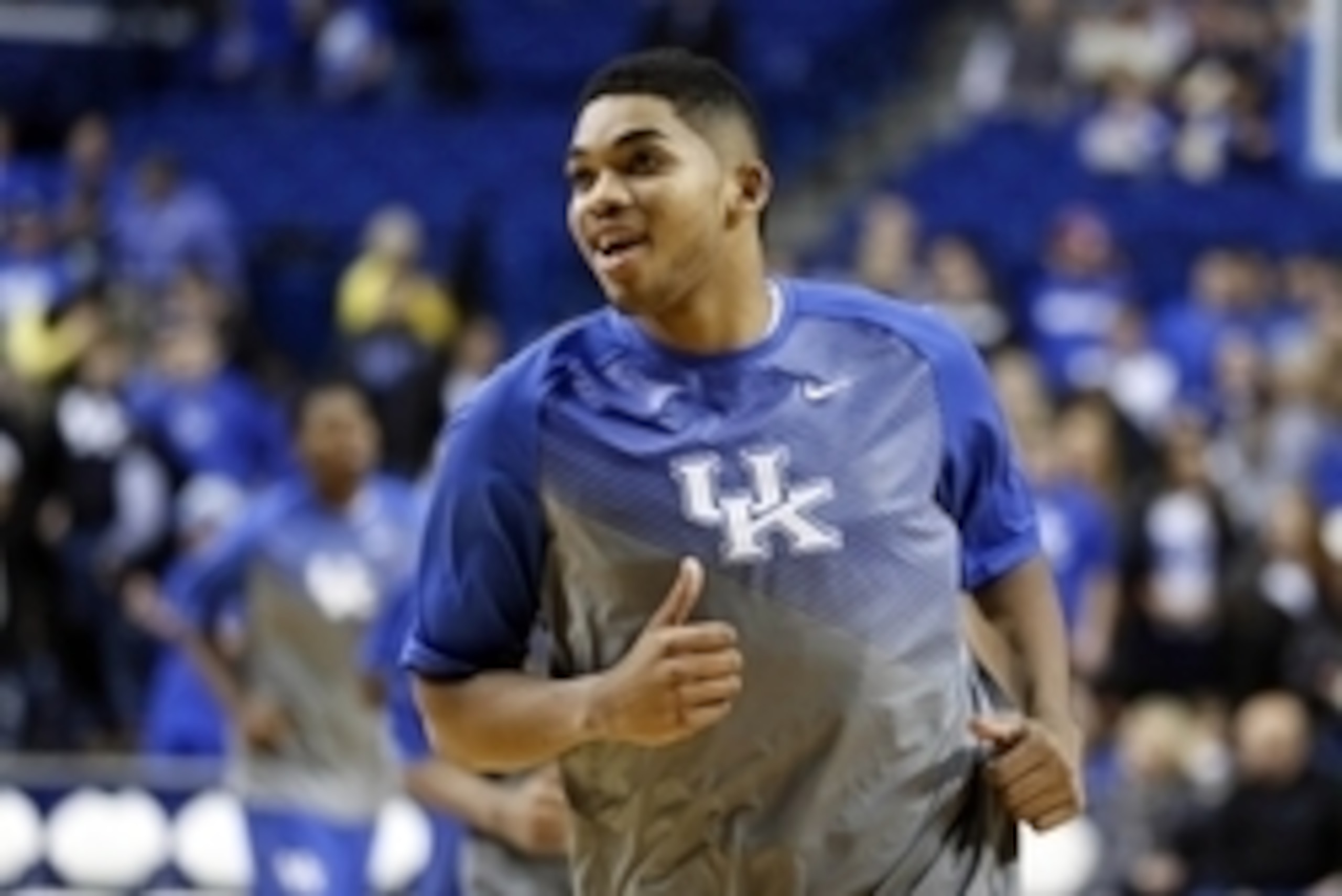 Nov 14, 2014; Lexington, KY, USA; Kentucky Wildcats forward Karl-Anthony Towns (12) before the game against the Grand Canyon Antelopes at Rupp Arena. Mandatory Credit: Mark Zerof-USA TODAY Sports