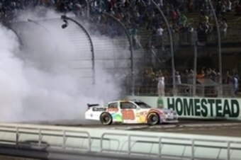 Nov 15, 2014; Homestead, FL, USA; NASCAR Nationwide Series driver Matt Kenseth does a burnout after winning the Ford EcoBoost 300 at Homestead-Miami Speedway. Mandatory Credit: Jerry Lai-USA TODAY Sports Nov 15, 2014; Homestead, FL, USA; NASCAR Nationwide Series driver Matt Kenseth does a burnout after winning the Ford EcoBoost 300 at Homestead-Miami Speedway. Mandatory Credit: Jerry Lai-USA TODAY Sports