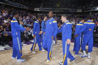 SACRAMENTO, CA - OCTOBER 29: Harrison Barnes #40 of the Golden State Warriors is introduced into the starting lineup against the Sacramento Kings on October 29, 2014 at Sleep Train Arena in Sacramento, California. NOTE TO USER: User expressly acknowledges