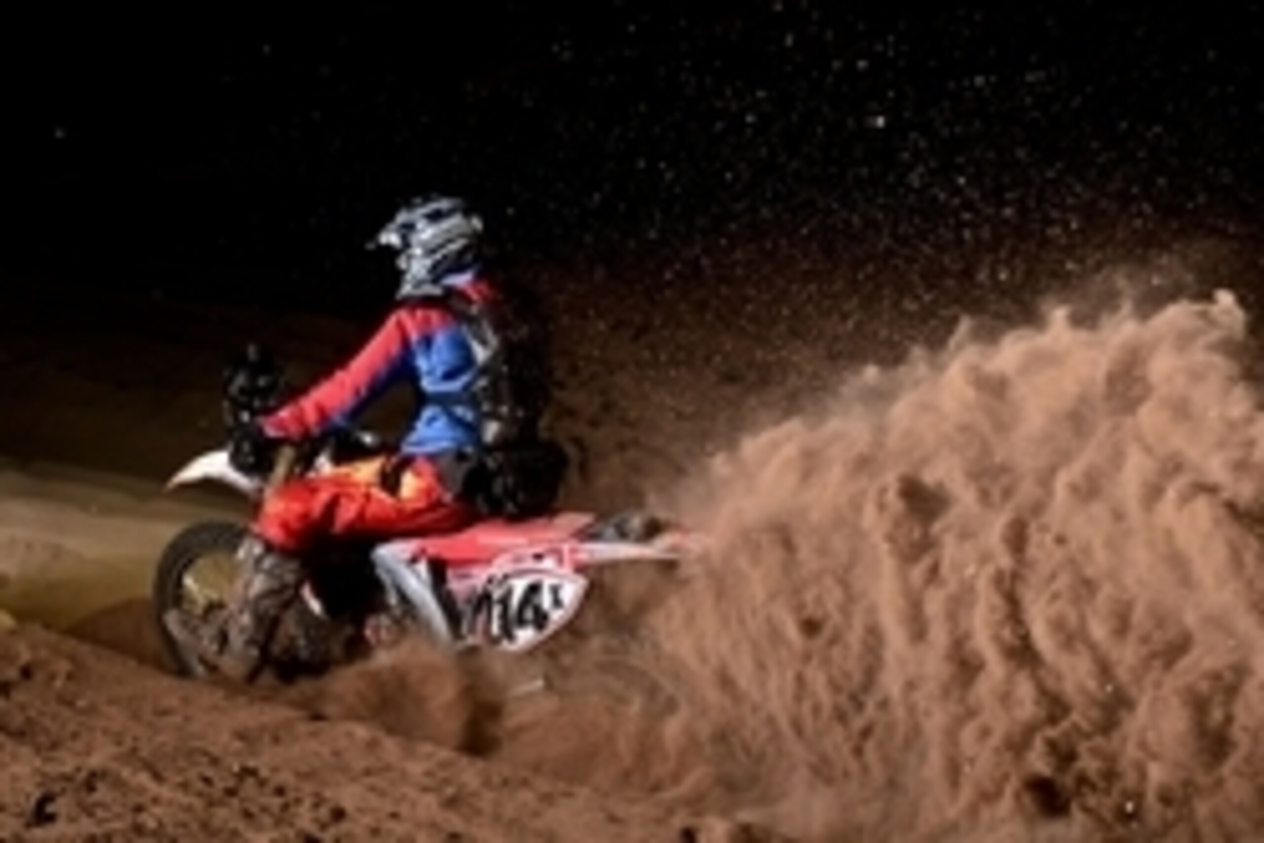 Nov 16, 2013; Colonet, BC, Mexico; Sportsman motorcycle rider Chaz Konarska races through a silt bed at race mile 700 of 900 during the SCORE Baja 1000. Mandatory Credit: Matt Kartozian-USA TODAY Sports