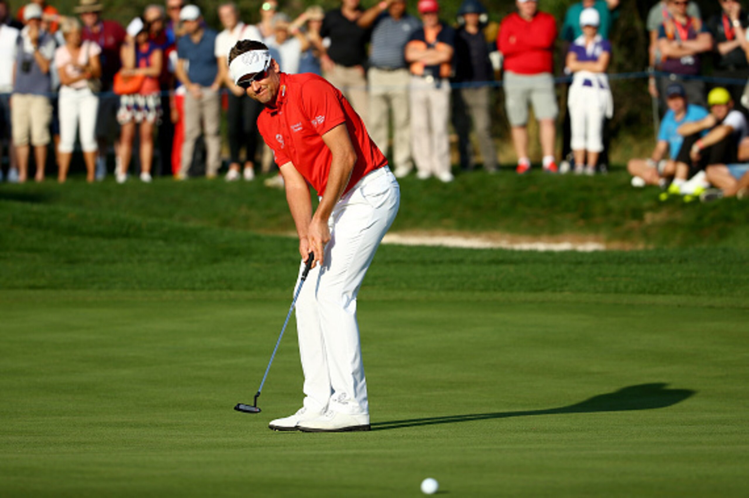 ANTALYA, TURKEY - NOVEMBER 16:  Ian Poulter of England watches a birdie putt miss the hole on the 17th green during the final round of the 2014 Turkish Airlines Open at The Montgomerie Maxx Royal on November 16, 2014 in Antalya, Turkey.  (Photo by Richard