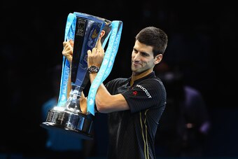 LONDON, ENGLAND - NOVEMBER 16:  Novak Djokovic of Serbia poses with the ATP trophy on day eight of the Barclays ATP World Tour Finals at O2 Arena on November 16, 2014 in London, England.  (Photo by Clive Brunskill/Getty Images)