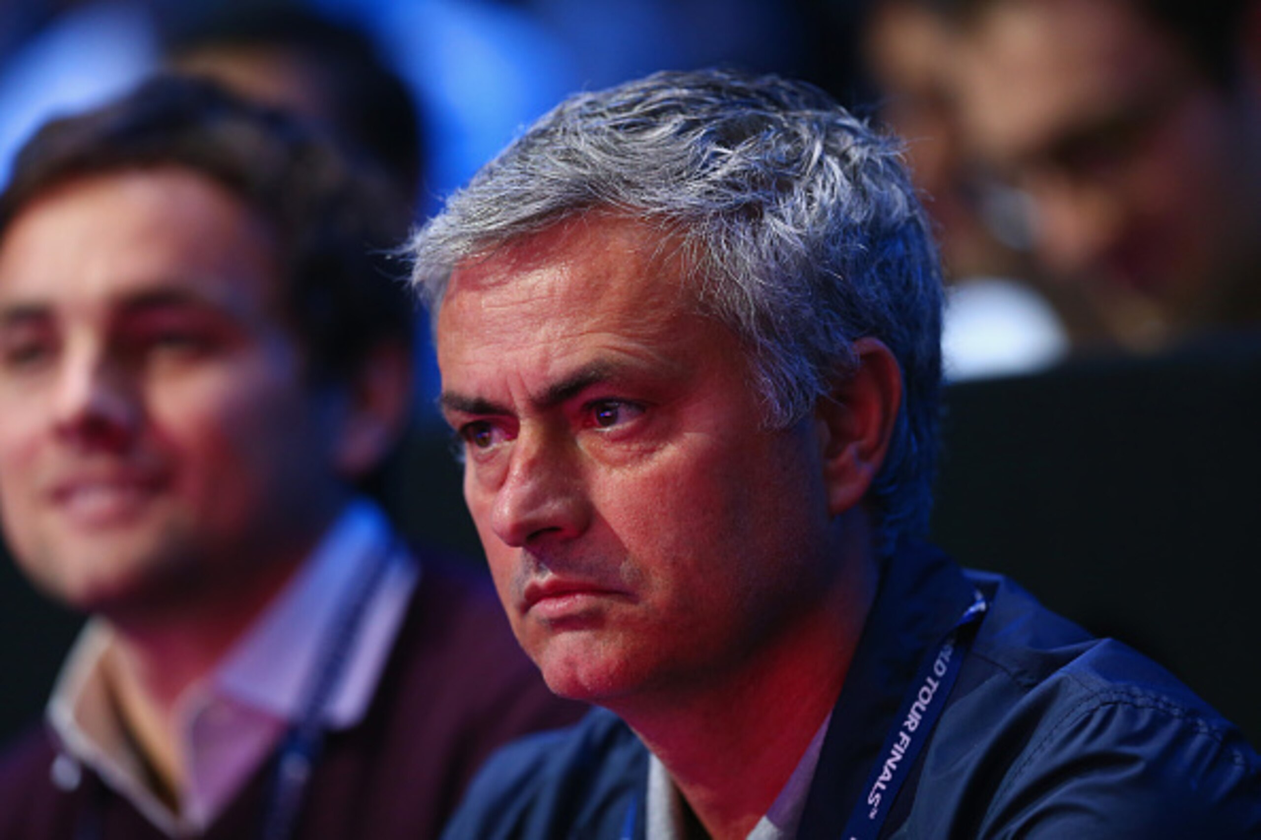 LONDON, ENGLAND - NOVEMBER 13: Manager Jose Mourinho of Chelsea watches Andy Murray of Great Britain take on in the round robin singles match against Roger Federer of Switzerland on day five of the Barclays ATP World Tour Finals at O2 Arena on November LONDON, ENGLAND - NOVEMBER 13: Manager Jose Mourinho of Chelsea watches Andy Murray of Great Britain take on in the round robin singles match against Roger Federer of Switzerland on day five of the Barclays ATP World Tour Finals at O2 Arena on November