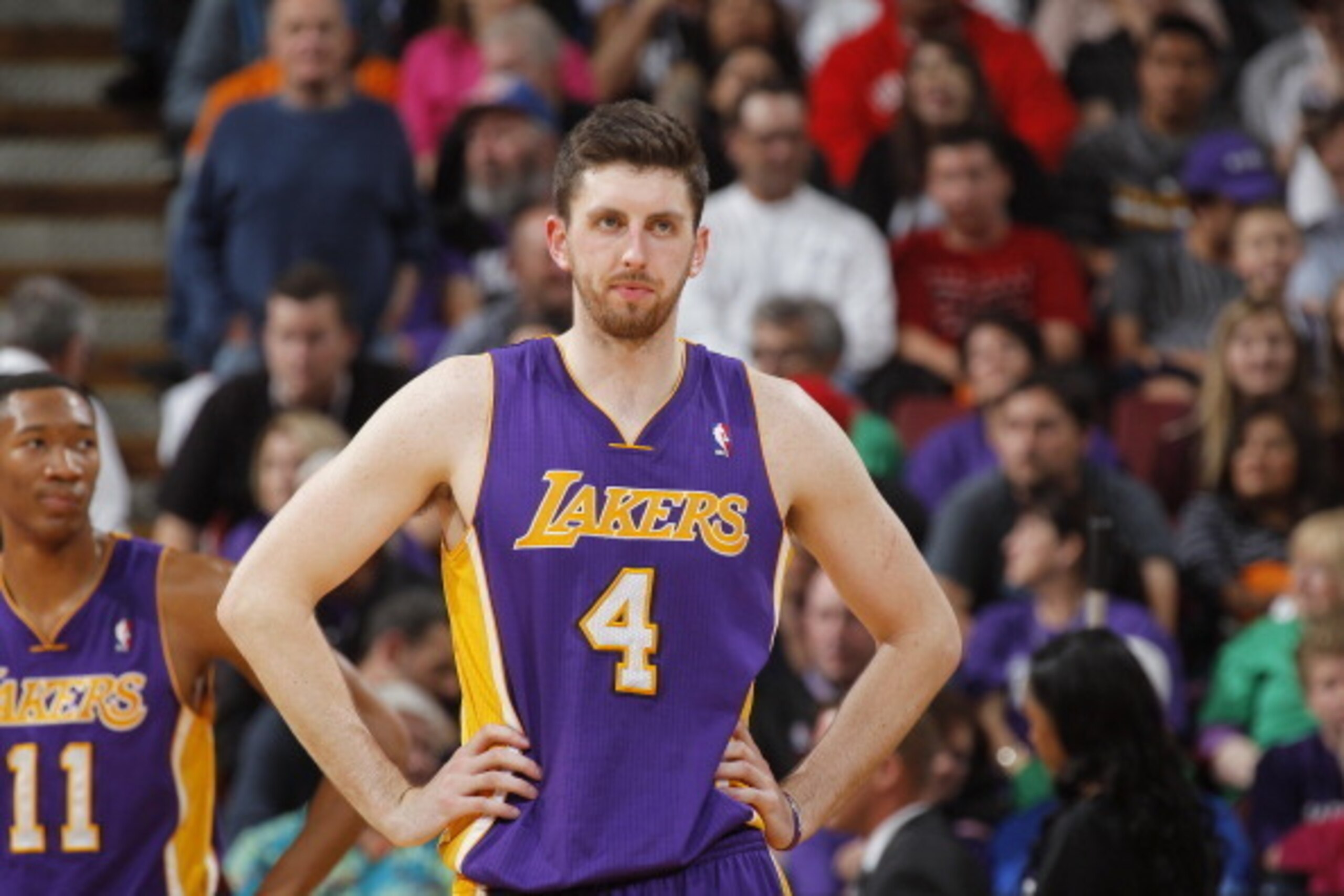 SACRAMENTO, CA - APRIL 2: Ryan Kelly #4 of the Los Angeles Lakers in a game against the Sacramento Kings on April 2, 2014 at Sleep Train Arena in Sacramento, California. NOTE TO USER: User expressly acknowledges and agrees that, by downloading and or usin