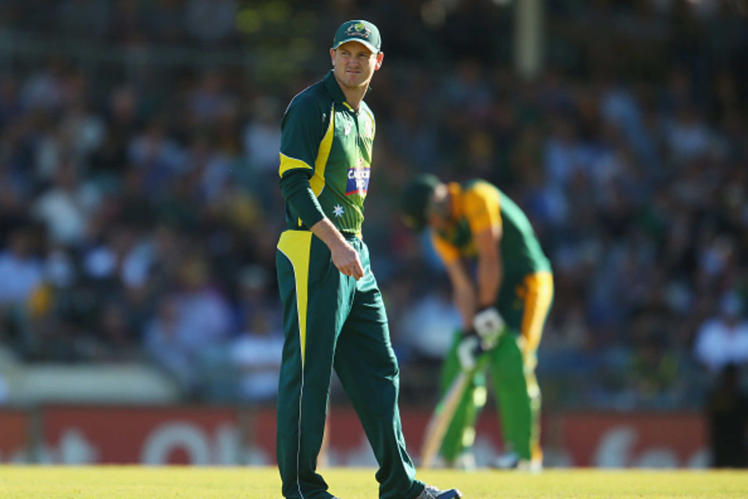 PERTH, AUSTRALIA - NOVEMBER 14:  George Bailey of Australia looks on in the field during game one of the men's one day international series between Australia and South Africa at WACA on November 14, 2014 in Perth, Australia.  (Photo by Scott Barbour/Getty