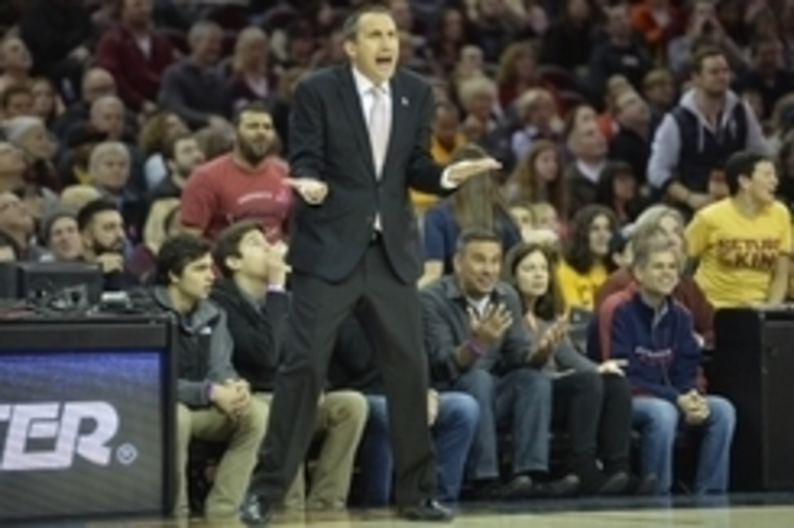 Nov 15, 2014; Cleveland, OH, USA; Cleveland Cavaliers head coach David Blatt reacts in the third quarter against the Atlanta Hawks at Quicken Loans Arena. Mandatory Credit: David Richard-USA TODAY Sports
