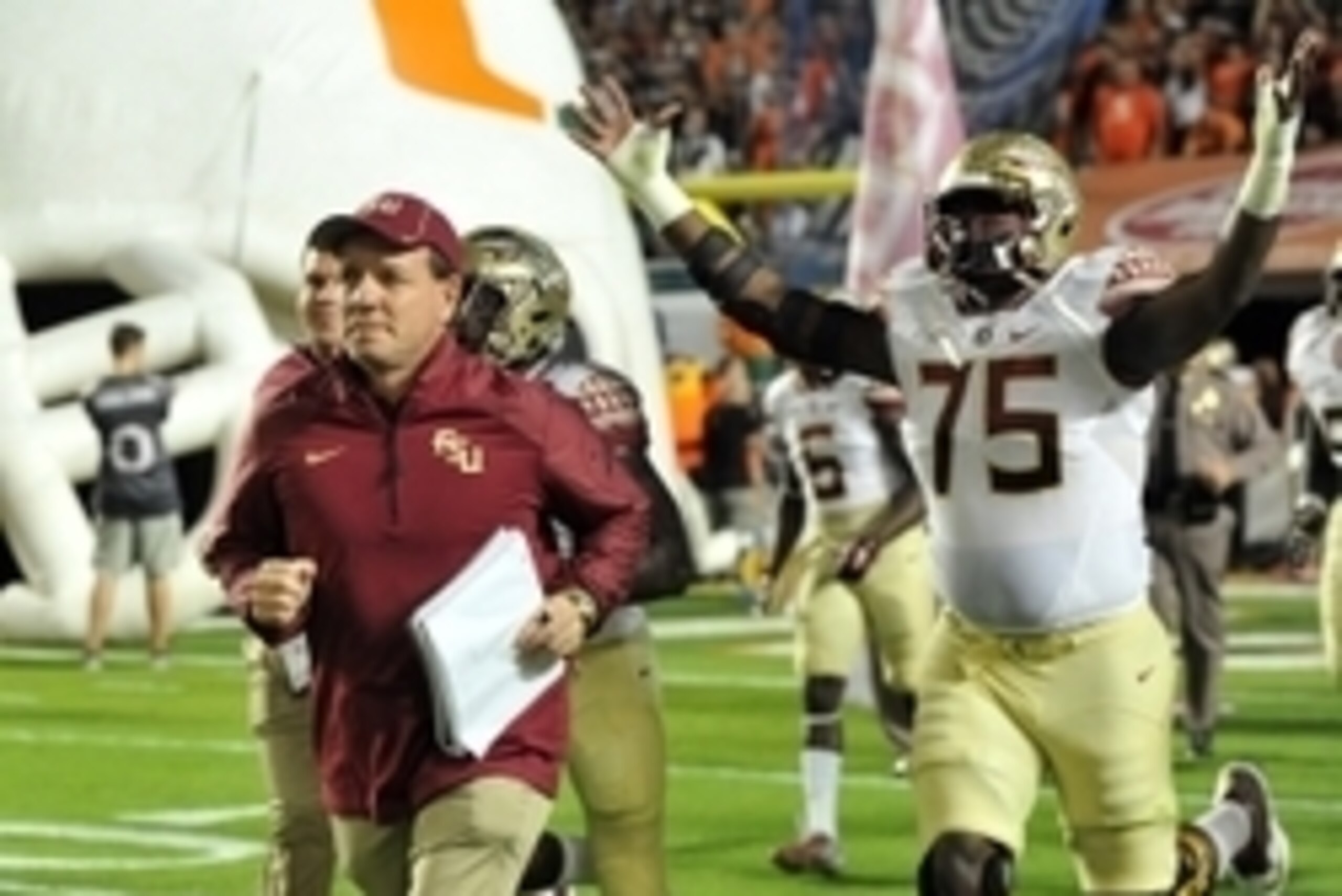 Nov 15, 2014; Miami Gardens, FL, USA; Florida State Seminoles head coach Jimbo Fisher takes the field before a game against the Miami Hurricanes at Sun Life Stadium. Mandatory Credit: Steve Mitchell-USA TODAY Sports