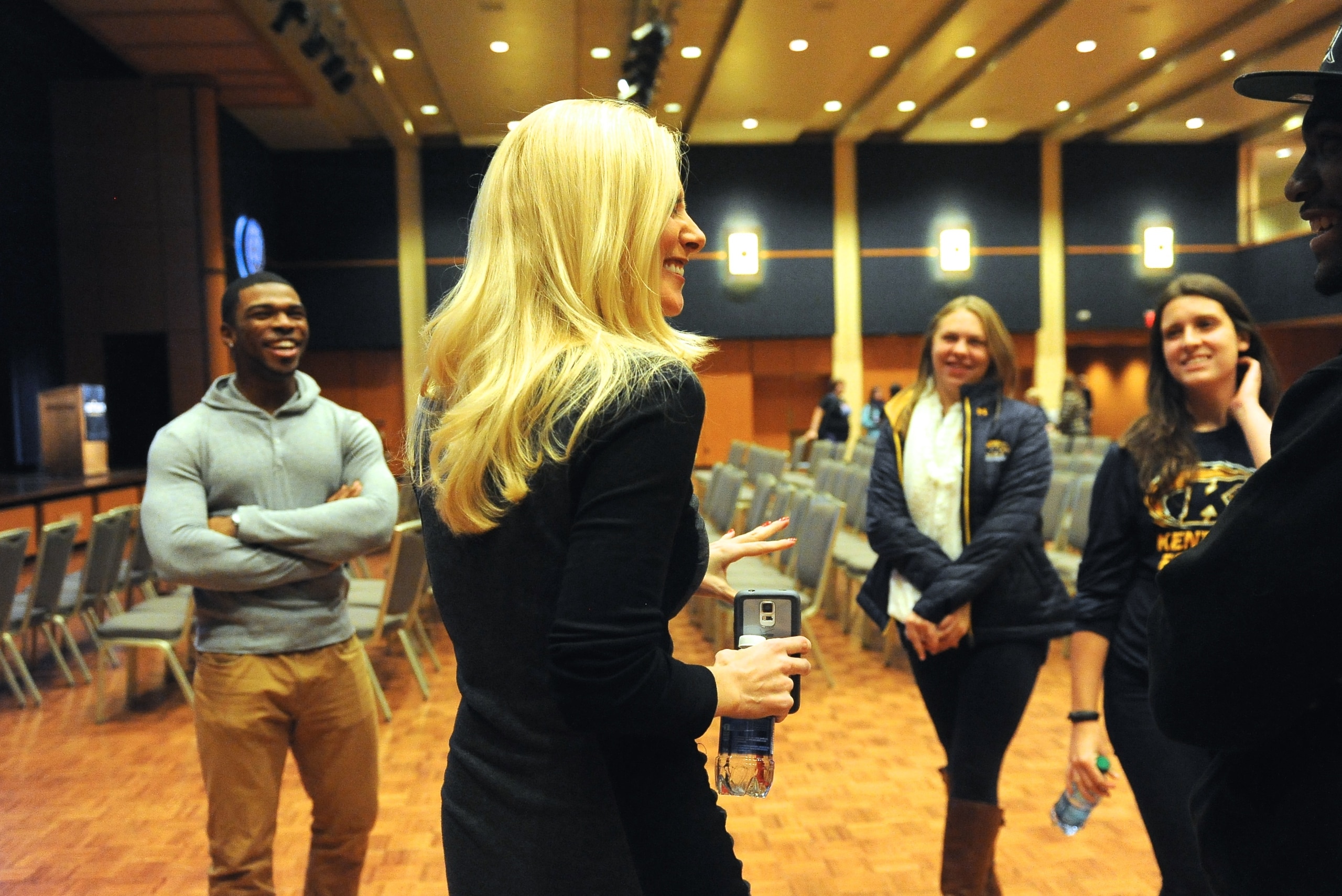 Katie Hnida meets with students after her speech at Kent State.