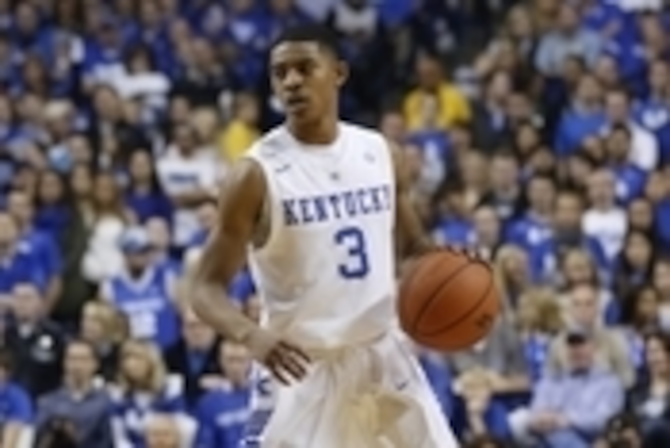 Nov 9, 2014; Lexington, KY, USA; Kentucky Wildcats guard Tyler Ulis (3) dribbles the ball against the Georgetown Tigers in the first half at Rupp Arena. Kentucky defeated Georgetown 121-52. Mandatory Credit: Mark Zerof-USA TODAY Sports