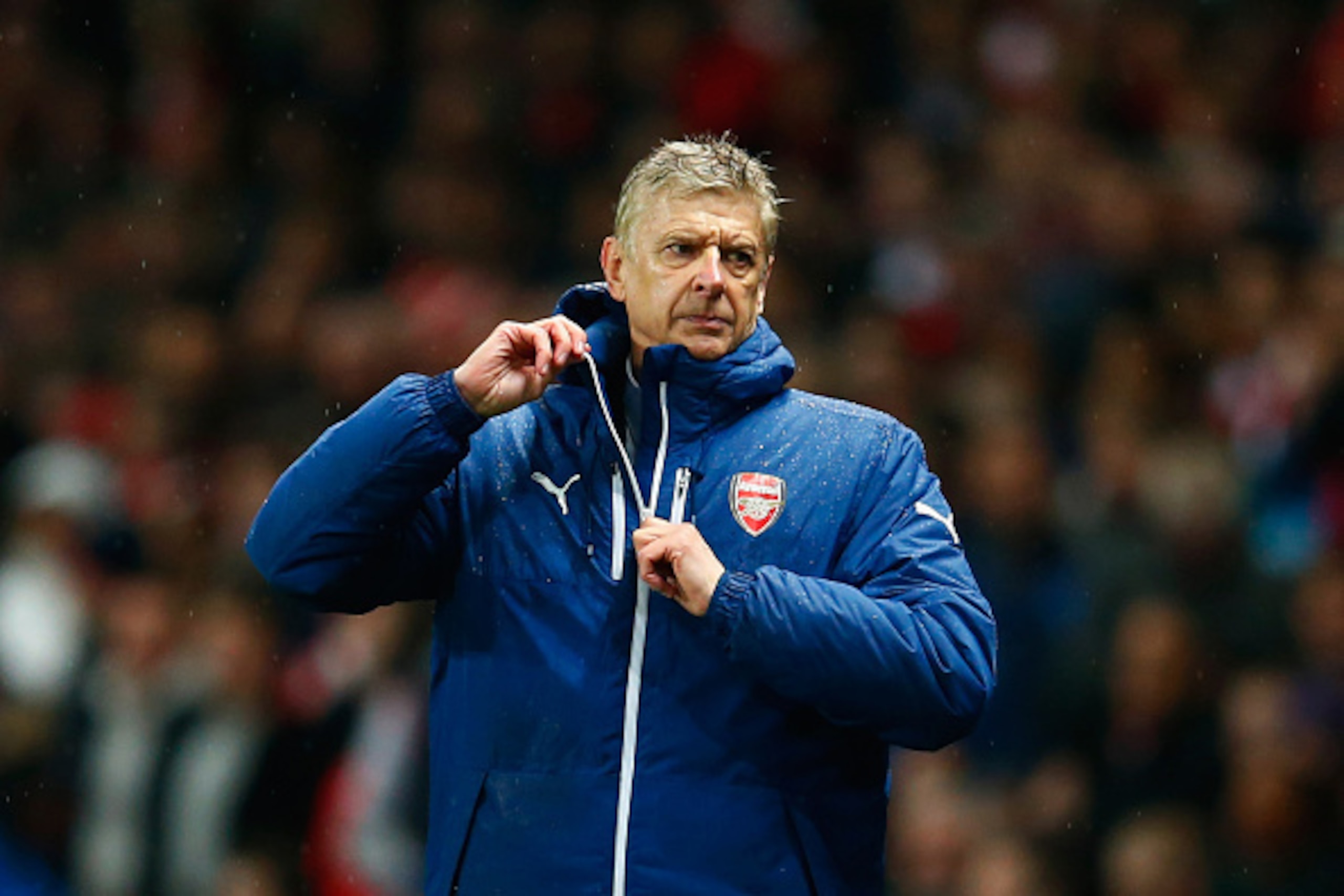 LONDON, ENGLAND - NOVEMBER 04:  Arsene Wenger, manager of Arsenal reacts after his team draw during the UEFA Champions League Group D match between Arsenal FC and RSC Anderlecht at Emirates Stadium on November 4, 2014 in London, United Kingdom.  (Photo by