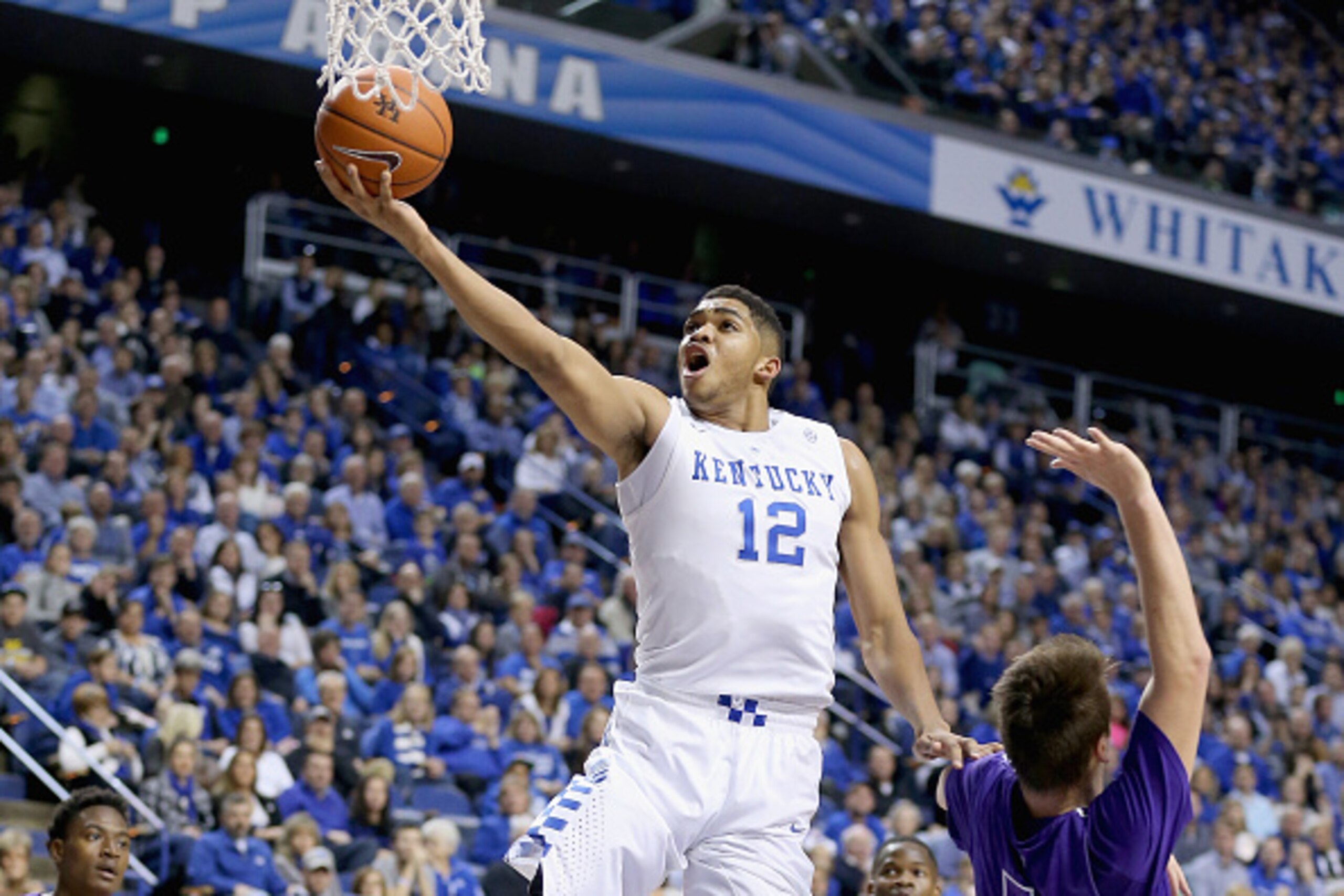 LEXINGTON, KY - NOVEMBER 14: Karl-Anthony Towns #12 of the Kentucky Wildcats shoots the ball during the game against the Grand Canyon Antelopes at Rupp Arena on November 14, 2014 in Lexington, Kentucky.  (Photo by Andy Lyons/Getty Images)