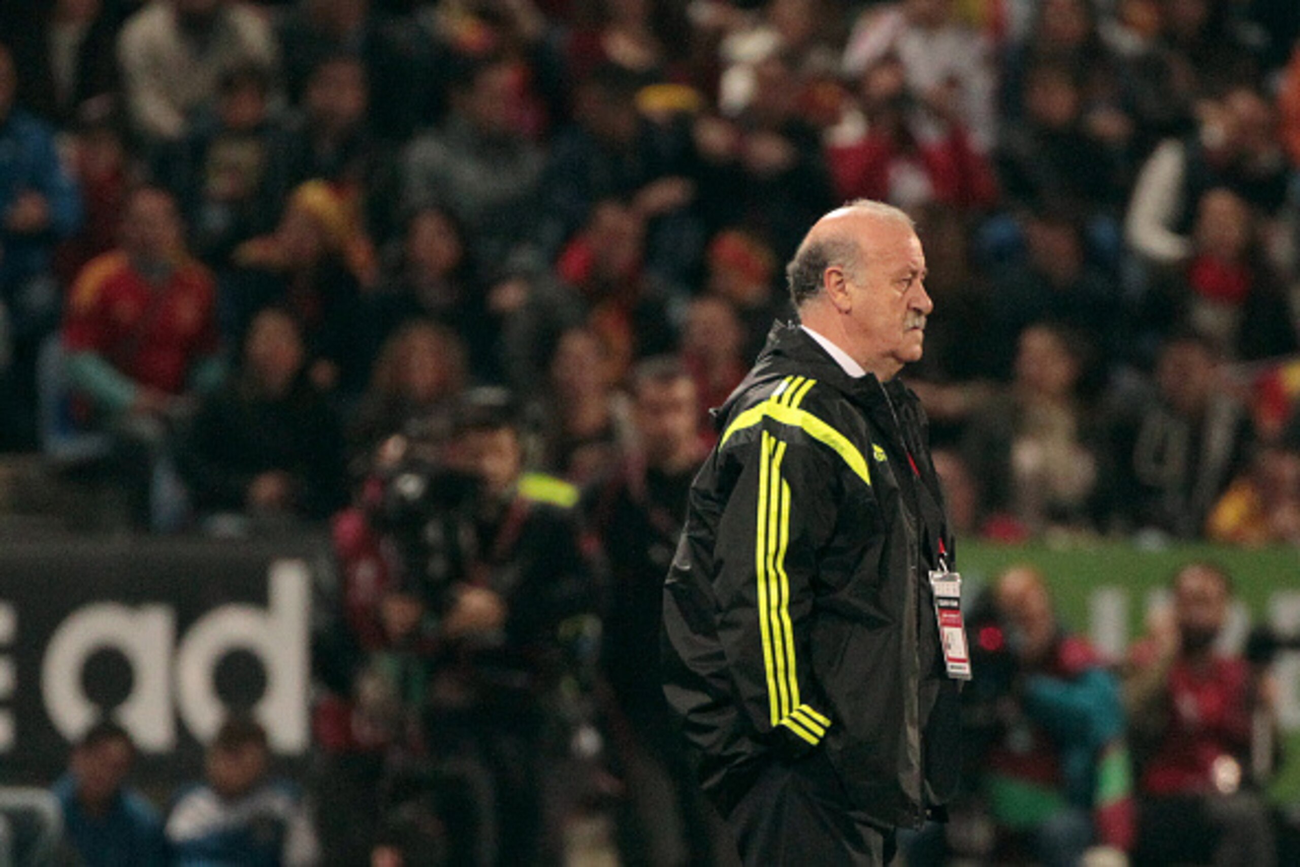 HUELVA, SPAIN - NOVEMBER 15:  Head coach Vicente del Bosque of Spain looks to his players during the UEFA EURO 2016 Group C Qualifier football match between Spain and Belarus at Nuevo Colombino studium on November 15, 2014 in Huelva, Spain. (Photo by Serg