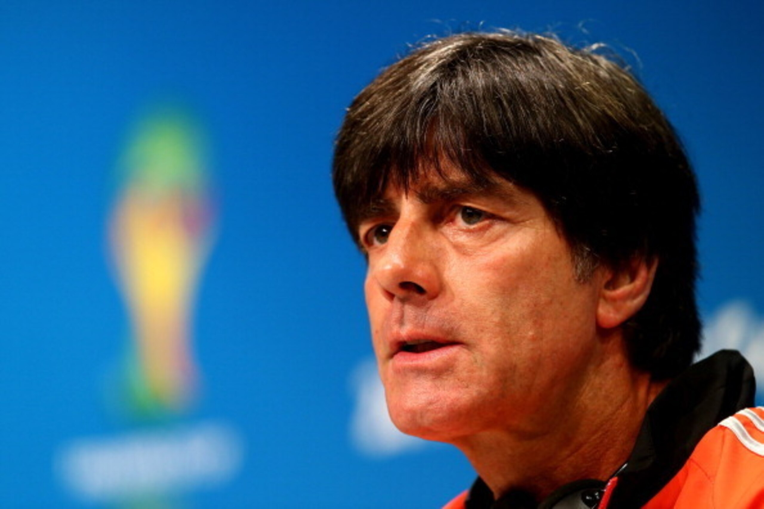 RIO DE JANEIRO, BRAZIL - JULY 12:  Joachim Low of Germany talks to the media during a press conference at Maracana on July 12, 2014 in Rio de Janeiro, Brazil.  (Photo by Clive Rose/Getty Images)