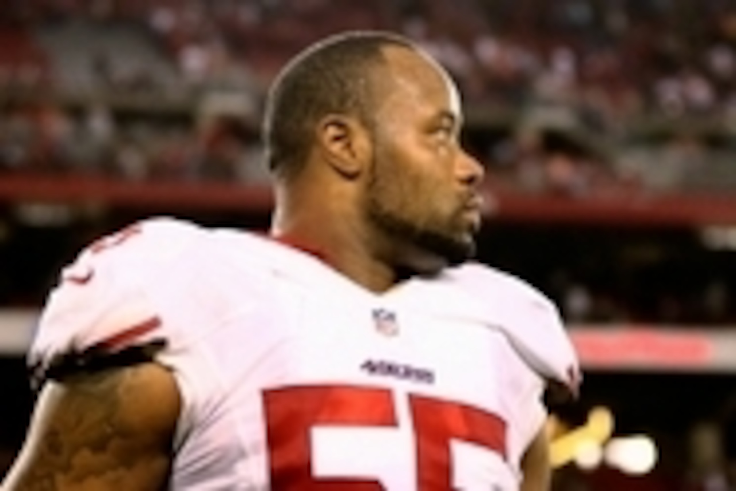 Dec 29, 2013; Phoenix, AZ, USA; San Francisco 49ers linebacker Ahmad Brooks (55) against the Arizona Cardinals at University of Phoenix Stadium. Mandatory Credit: Mark J. Rebilas-USA TODAY Sports Dec 29, 2013; Phoenix, AZ, USA; San Francisco 49ers linebacker Ahmad Brooks (55) against the Arizona Cardinals at University of Phoenix Stadium. Mandatory Credit: Mark J. Rebilas-USA TODAY Sports