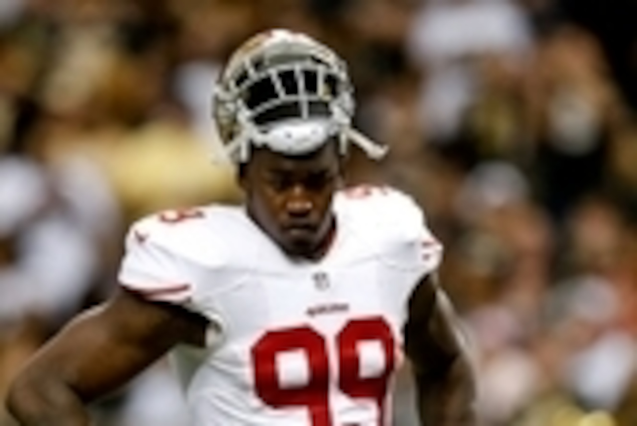 Nov 17, 2013; New Orleans, LA, USA; San Francisco 49ers outside linebacker Aldon Smith (99) against the New Orleans Saints during the first half of a game at Mercedes-Benz Superdome. Mandatory Credit: Derick E. Hingle-USA TODAY Sports Nov 17, 2013; New Orleans, LA, USA; San Francisco 49ers outside linebacker Aldon Smith (99) against the New Orleans Saints during the first half of a game at Mercedes-Benz Superdome. Mandatory Credit: Derick E. Hingle-USA TODAY Sports