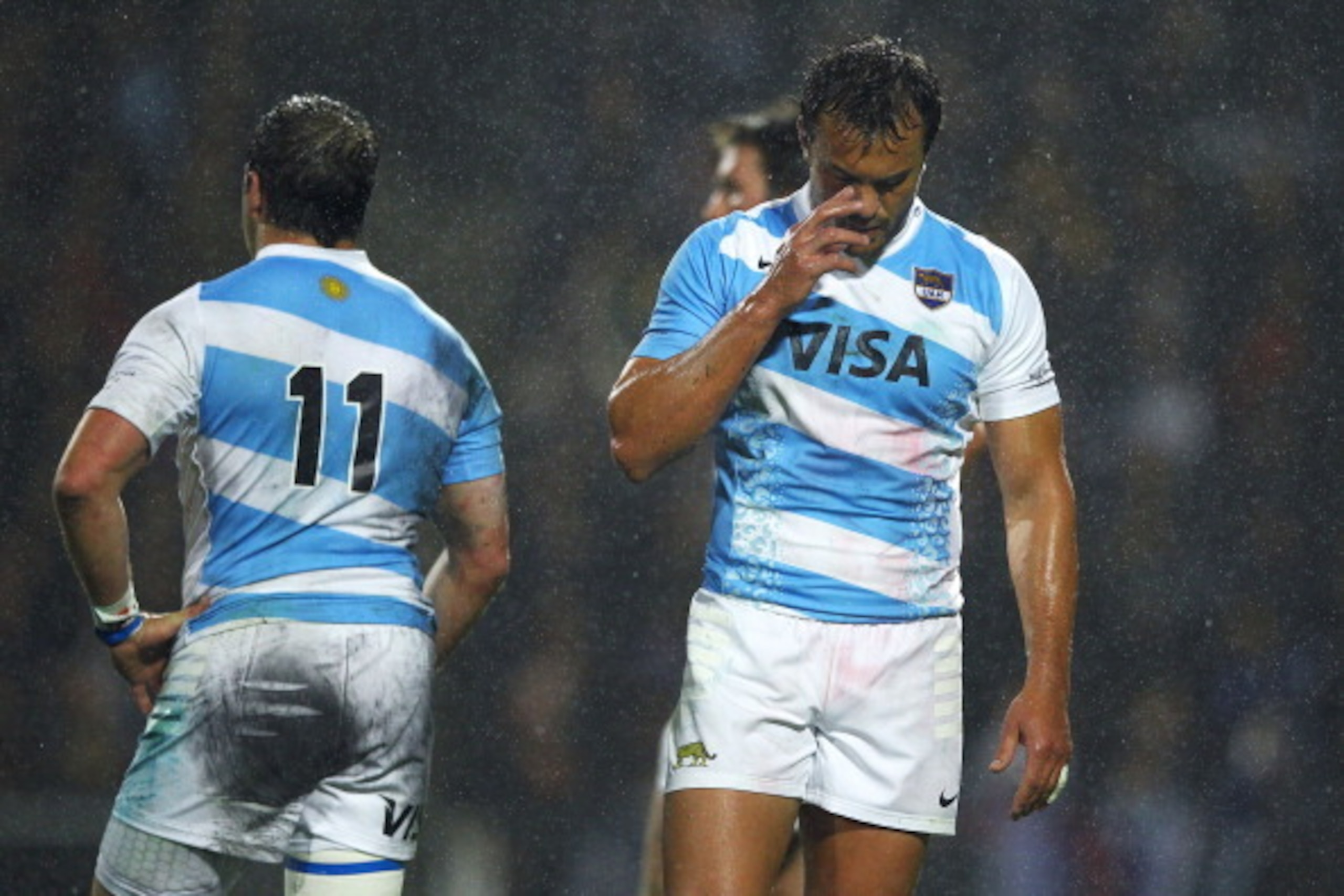 HAMILTON, NEW ZEALAND - SEPTEMBER 07: Juan Martin Hernandez of Argentina looks dejected during the Rugby Championship between the New Zealand All Blacks and Argentina at Waikato Stadium on September 7, 2013 in Hamilton, New Zealand.  (Photo by Anthony Au-