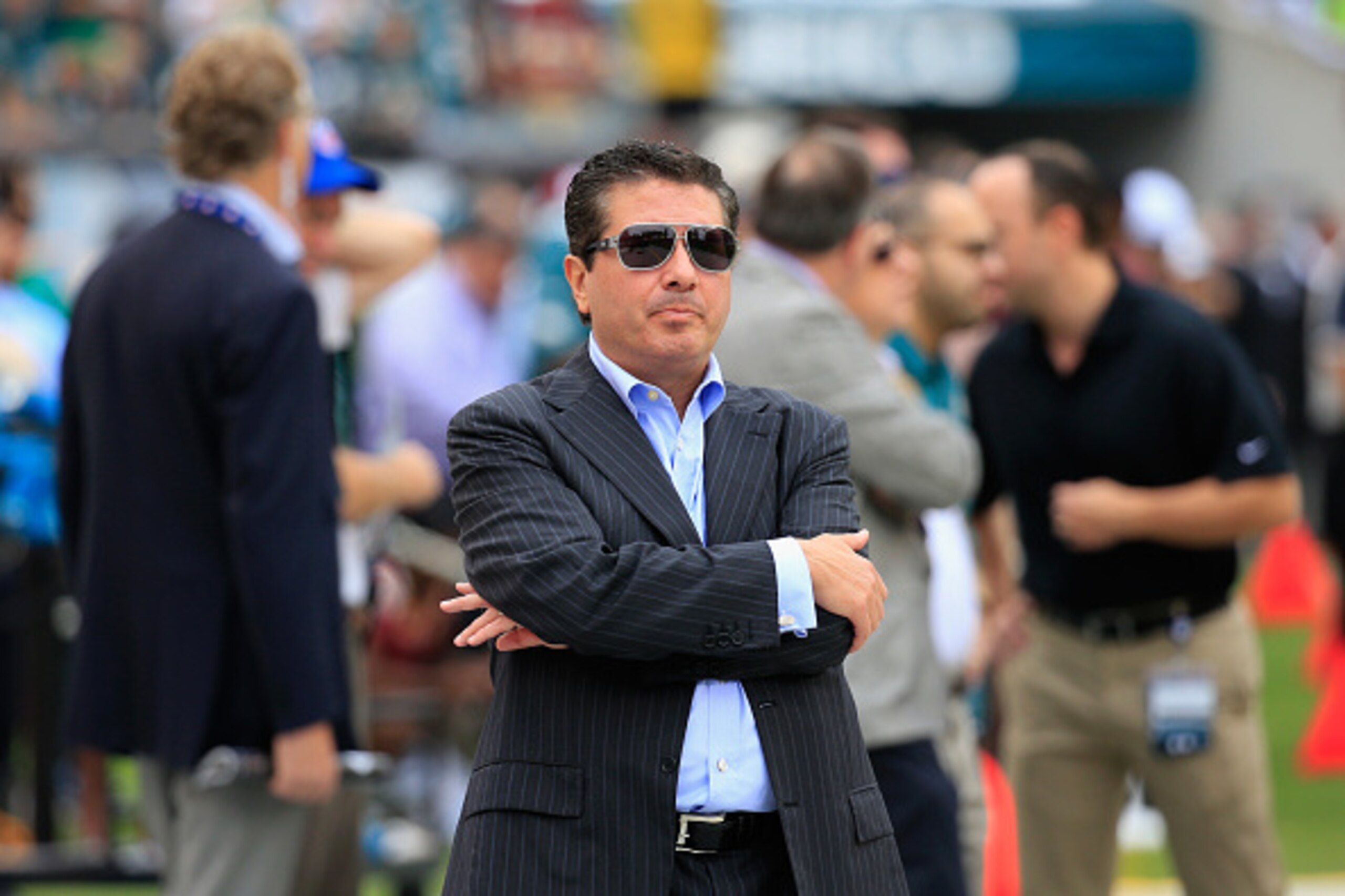 PHILADELPHIA, PA - SEPTEMBER 21: Washington Redskins owner Dan Snyder watches his team warm up before the start of their game against the Philadelphia Eagles at Lincoln Financial Field on September 21, 2014 in Philadelphia, Pennsylvania.  (Photo by Rob Ca