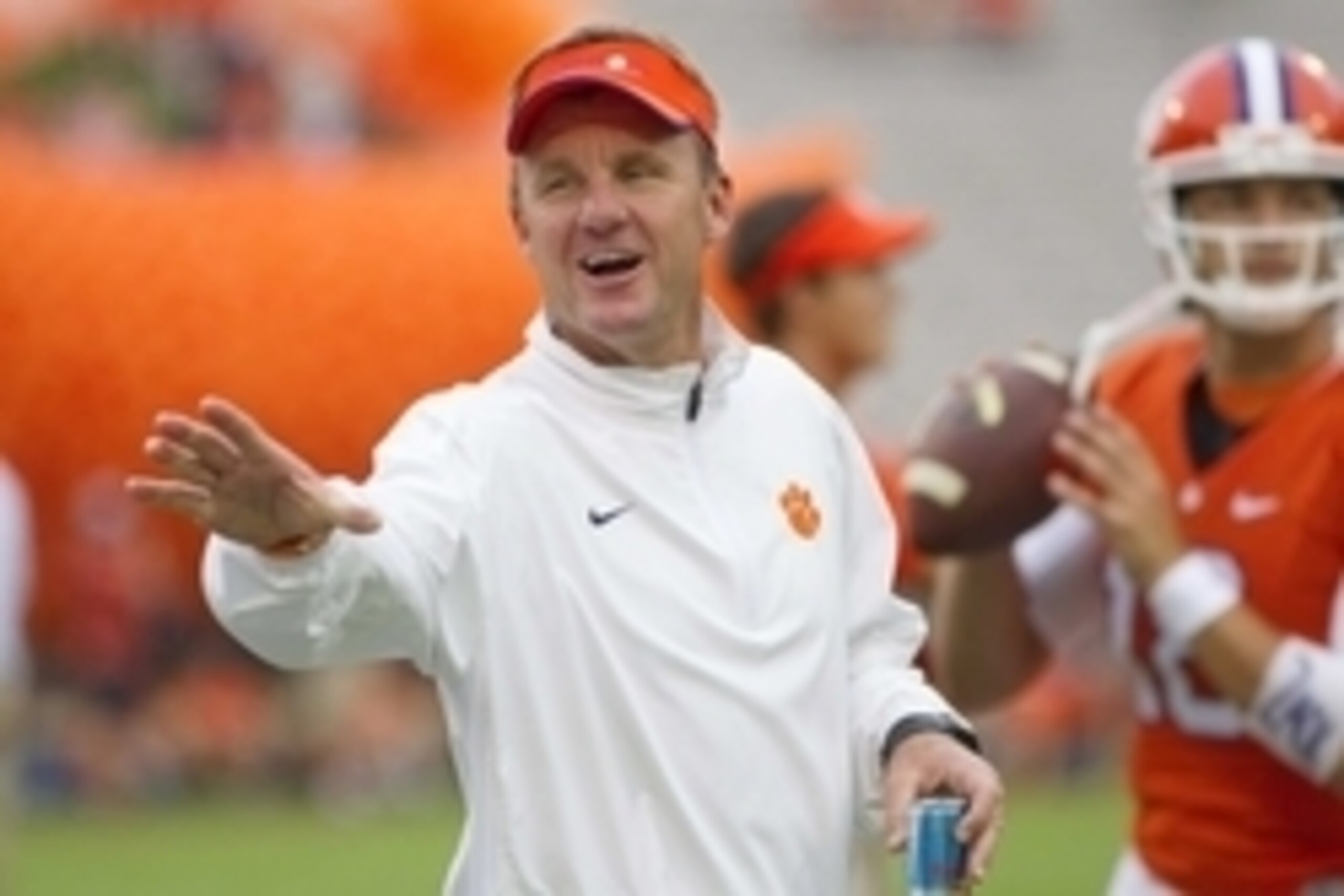 Sep 27, 2014; Clemson, SC, USA; Clemson Tigers offensive coordinator Chad Morris during warmups prior to the game against the North Carolina Tar Heels at Clemson Memorial Stadium. Mandatory Credit: Joshua S. Kelly-USA TODAY Sports