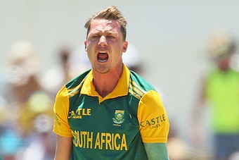PERTH, AUSTRALIA - NOVEMBER 16:  Dale Steyn of South Africa celebrates after dismissing Aaron Finch of Australia during the One Day International match between Australia and South Africa at WACA on November 16, 2014 in Perth, Australia.  (Photo by Scott B