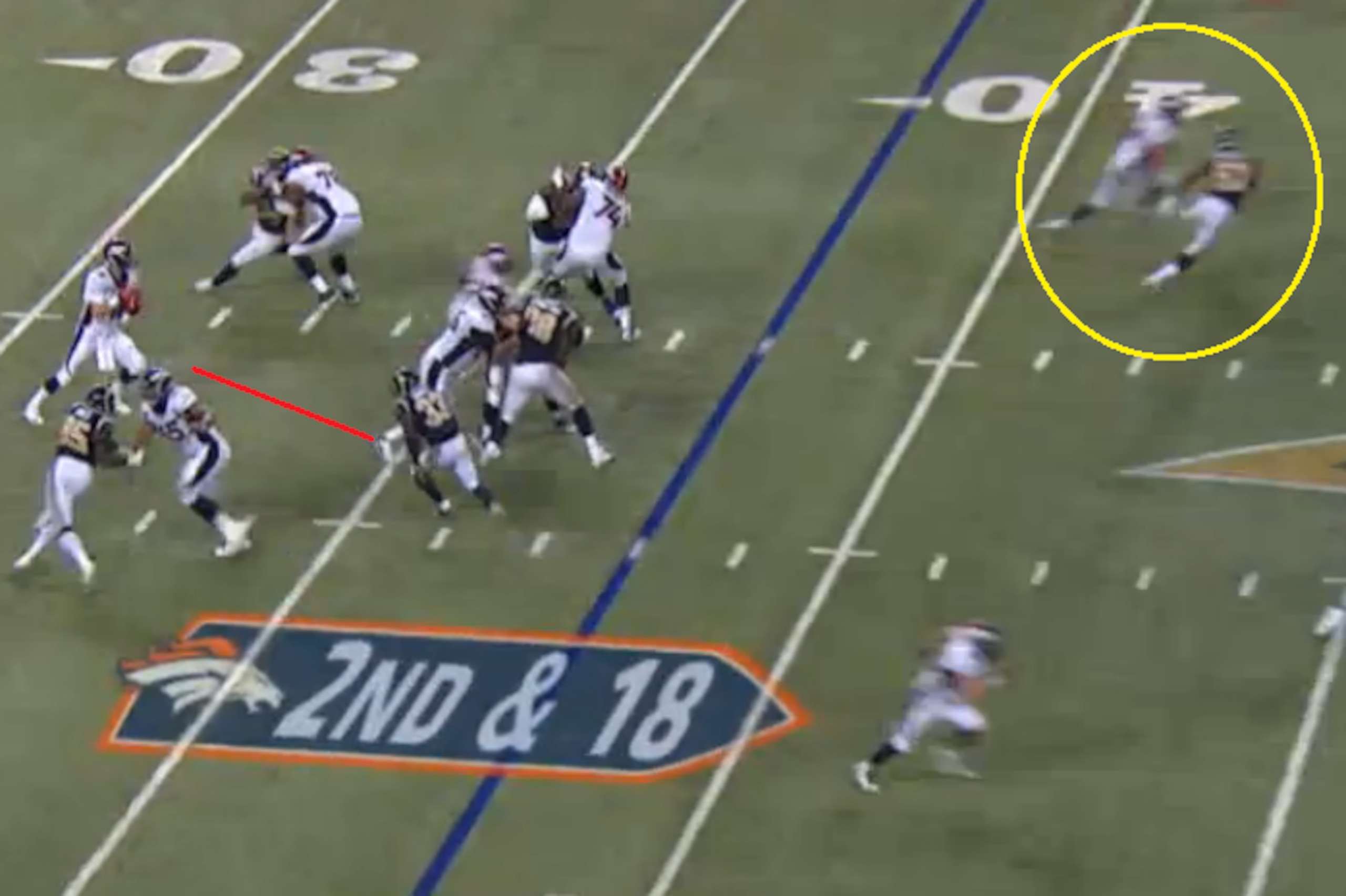 Manning looks for Tamme to get open with the safety closing in, but Ogletree has perfect positioning.