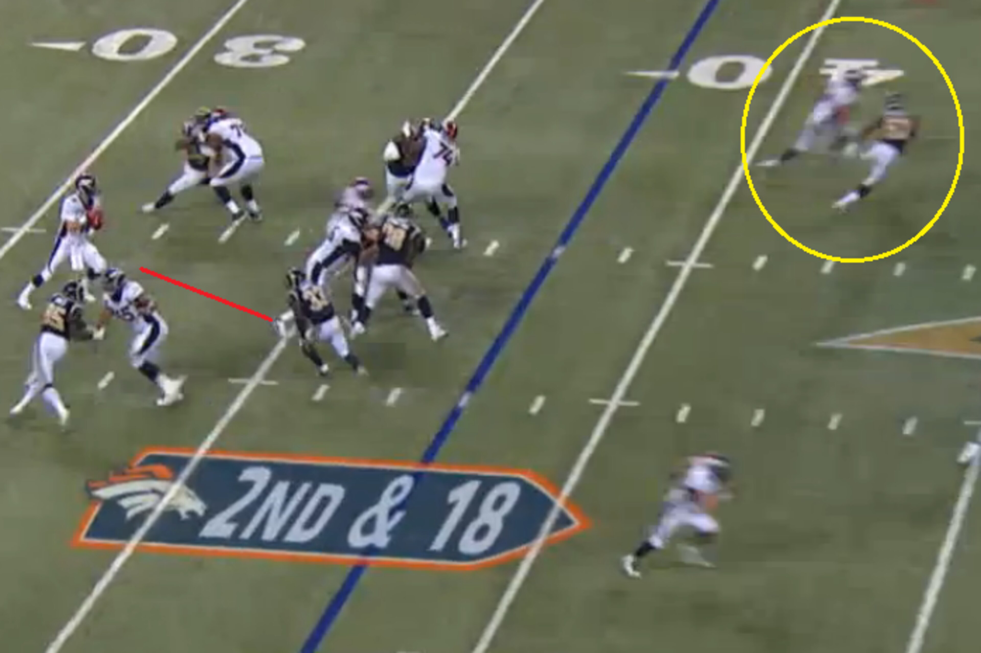 Manning looks for Tamme to get open with the safety closing in, but Ogletree has perfect positioning.