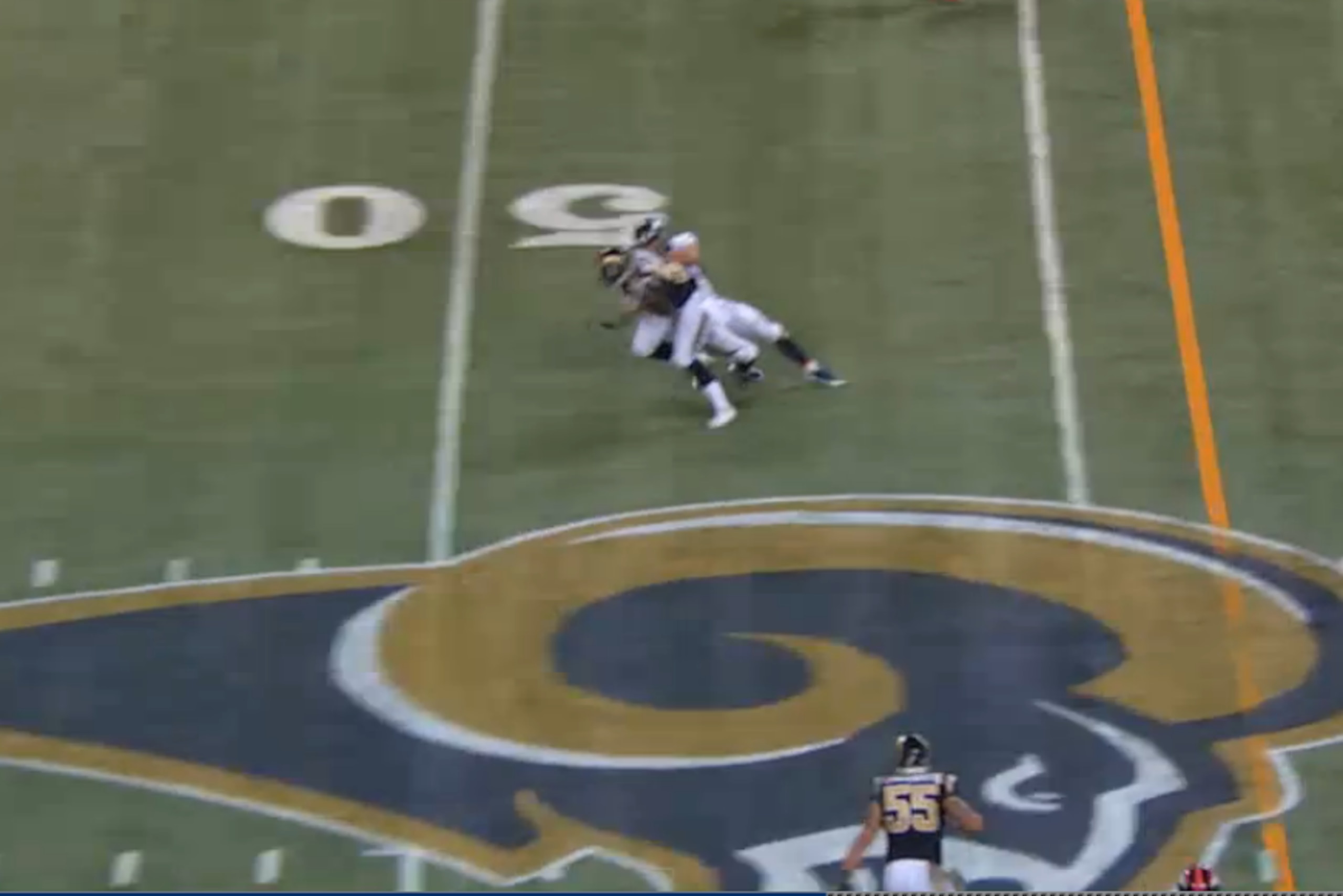 Ogletree takes advantage of Manning's hurried throw. He played this ball like a wide receiver.