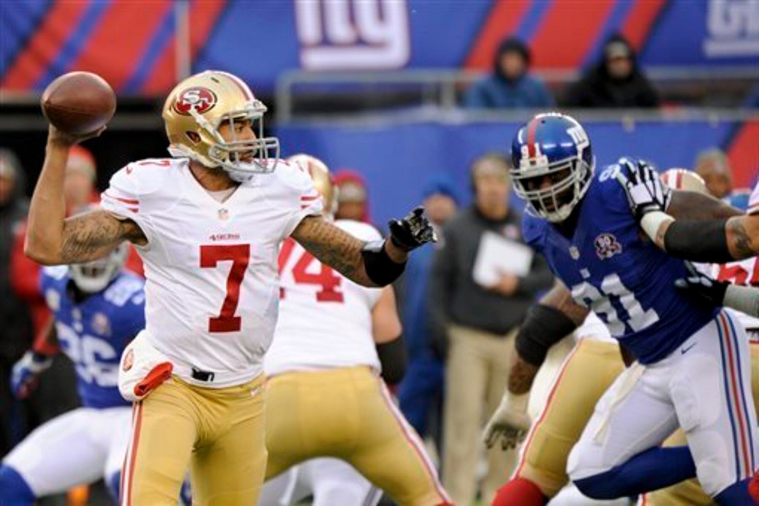 Kaepernick's accuracy in the red zone takes a drop from most other field positions.