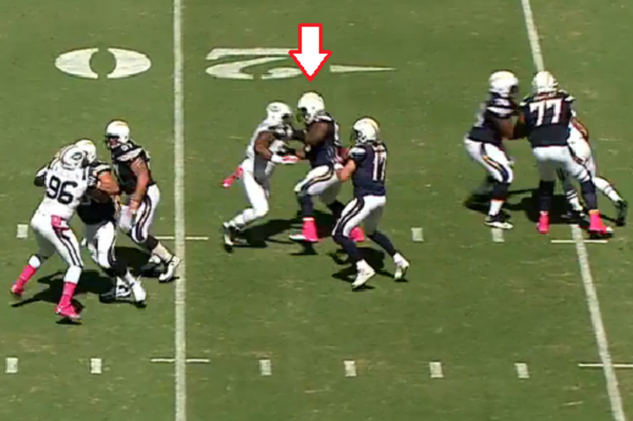 Troutman was forced to hold Richardson, who eventually sacked Rivers on this play.