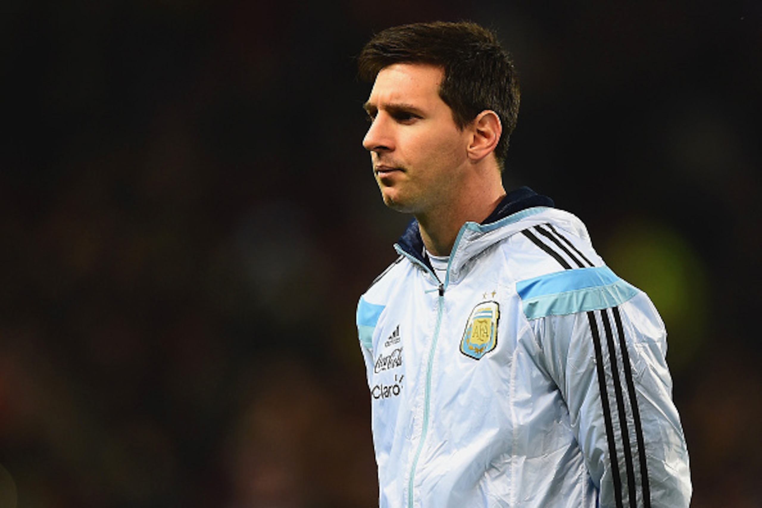 MANCHESTER, ENGLAND - NOVEMBER 18:  Lionel Messi of Argentina looks on during the International Friendly between Argentina and Portugal at Old Trafford on November 18, 2014 in Manchester, England.  (Photo by Laurence Griffiths/Getty Images)
