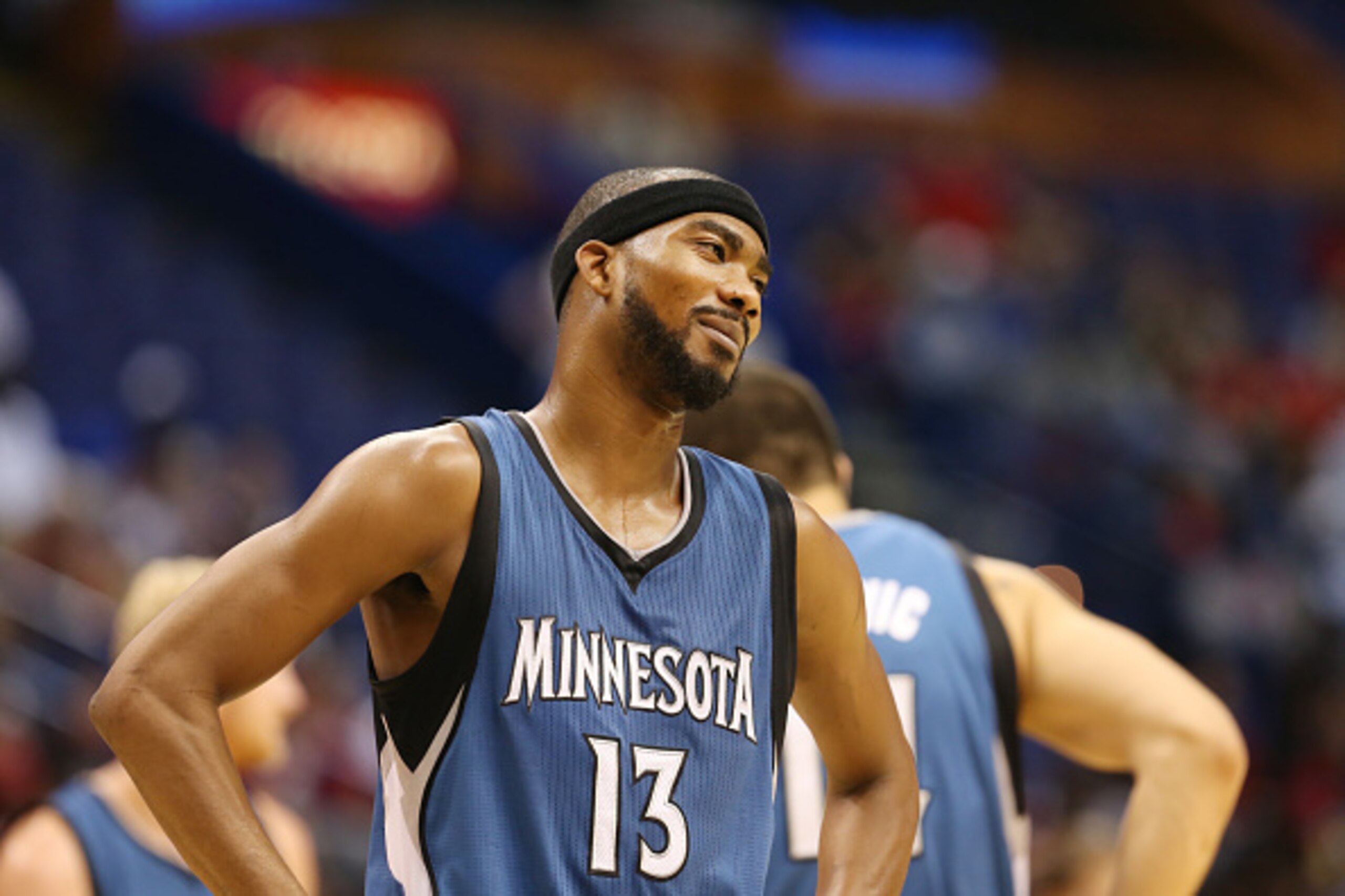 ST. LOUIS, MO - OCTOBER 24: Corey Brewer #13 of the Minnesota Timberwolves during the game against the Chicago Bulls on October 24, 2014 at Scottrade Center in St. Louis, Missouri. NOTE TO USER: User expressly acknowledges and agrees that, by downloading 