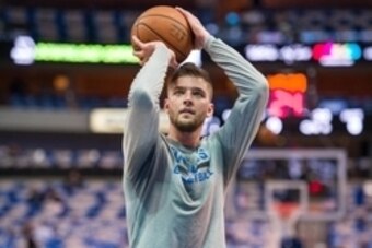 Oct 30, 2014; Dallas, TX, USA; Dallas Mavericks forward Chandler Parsons (25) warms up before the game against the Utah Jazz during the first quarter at the American Airlines Center. Mandatory Credit: Jerome Miron-USA TODAY Sports