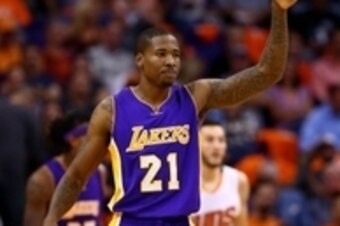 Oct 29, 2014; Phoenix, AZ, USA; Los Angeles Lakers forward Ed Davis (21) against the Phoenix Suns during the home opener at US Airways Center. The Suns defeated the Lakers 119-99. Mandatory Credit: Mark J. Rebilas-USA TODAY Sports