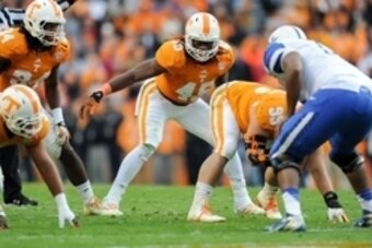 Nov 15, 2014; Knoxville, TN, USA; Tennessee Volunteers linebacker A.J. Johnson (45) during the first half against the Kentucky Wildcats at Neyland Stadium. Mandatory Credit: Randy Sartin-USA TODAY Sports