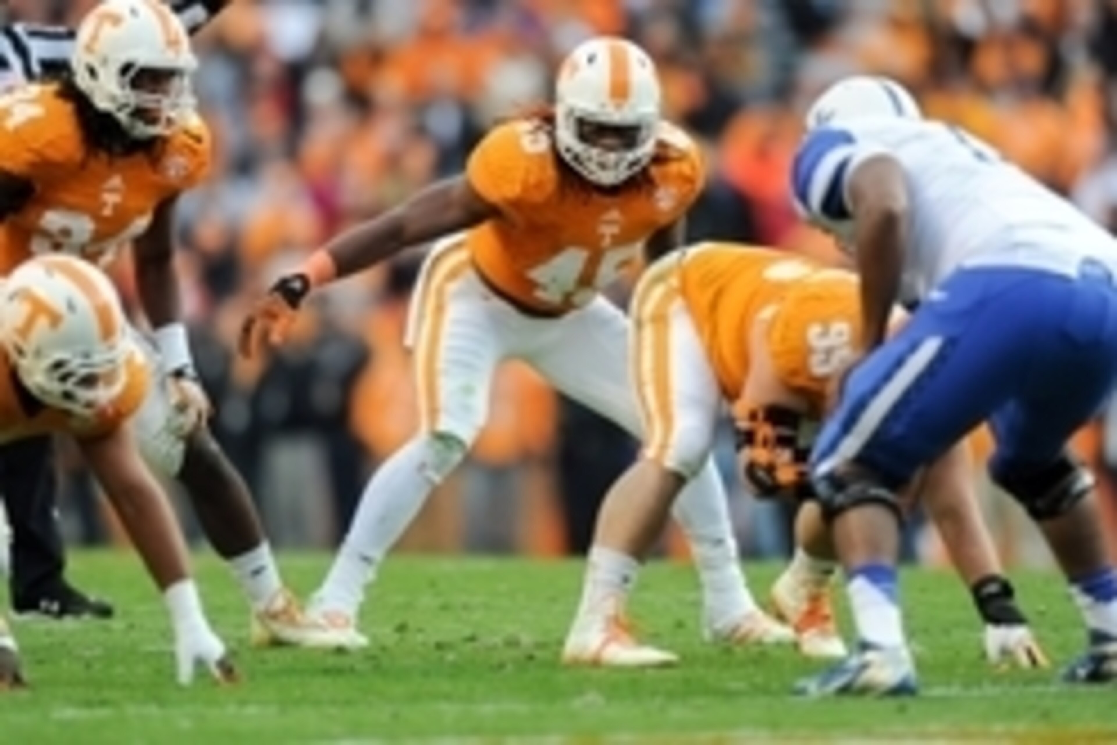 Nov 15, 2014; Knoxville, TN, USA; Tennessee Volunteers linebacker A.J. Johnson (45) during the first half against the Kentucky Wildcats at Neyland Stadium. Mandatory Credit: Randy Sartin-USA TODAY Sports