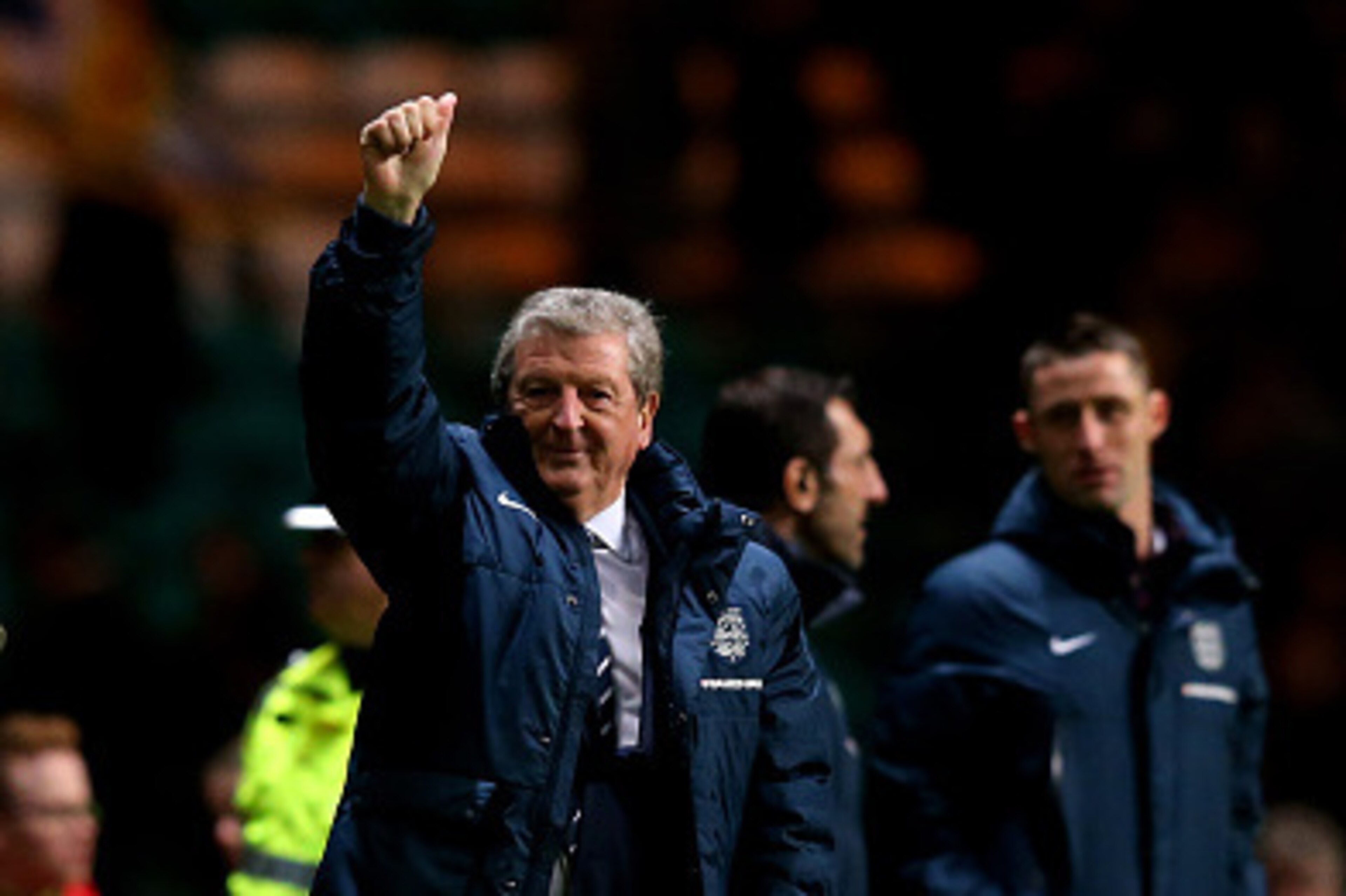 GLASGOW, SCOTLAND - NOVEMBER 18: Roy Hodgson the England manager applauds the travelling fans following his team's victory during the International Friendly match between Scotland and England at Celtic Park Stadium on November 18, 2014 in Glasgow, Scotla GLASGOW, SCOTLAND - NOVEMBER 18: Roy Hodgson the England manager applauds the travelling fans following his team's victory during the International Friendly match between Scotland and England at Celtic Park Stadium on November 18, 2014 in Glasgow, Scotla