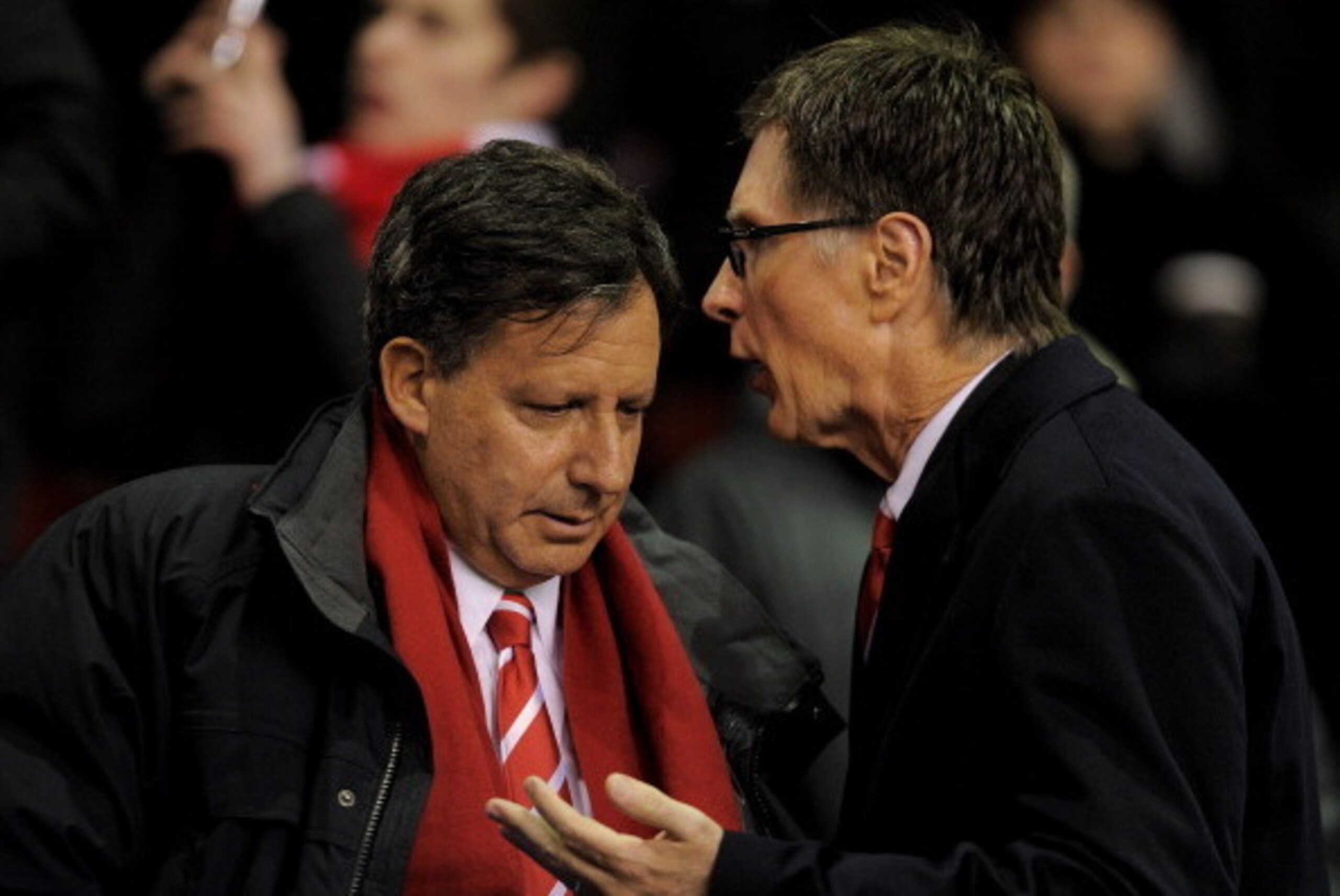 LIVERPOOL, ENGLAND - JANUARY 25: Liverpool owners Tom Werner (L) and John Henry speak prior to the Carling Cup Semi Final Second Leg match between Liverpool and Manchester City at Anfield on January 25, 2012 in Liverpool, England. (Photo by Michael Rega LIVERPOOL, ENGLAND - JANUARY 25: Liverpool owners Tom Werner (L) and John Henry speak prior to the Carling Cup Semi Final Second Leg match between Liverpool and Manchester City at Anfield on January 25, 2012 in Liverpool, England. (Photo by Michael Rega
